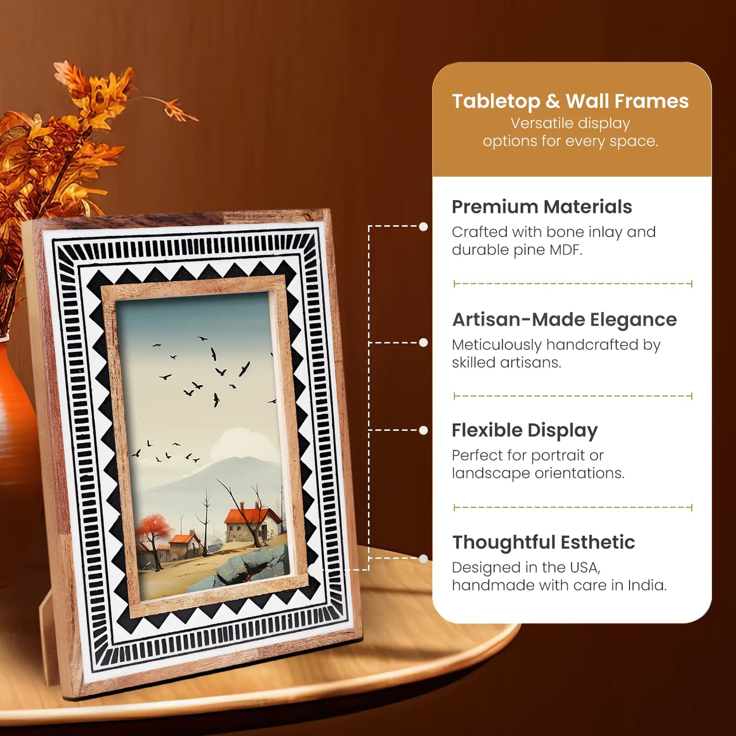 Wood Resin Inlay Handmade Black & White Geometric Picture Frame – 4x6, 5x7 - Concordia Style Boutique