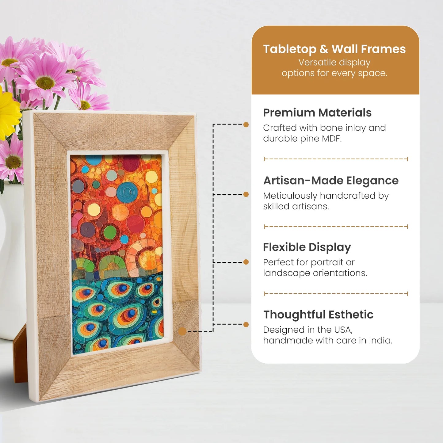 Wood & Bone inlay Wooden Handmade Picture Frame - Concordia Style Boutique