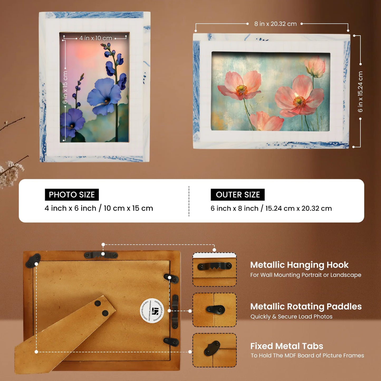 Resin Inlay Marbled pattern White & Blue Picture Frame - Concordia Style Boutique