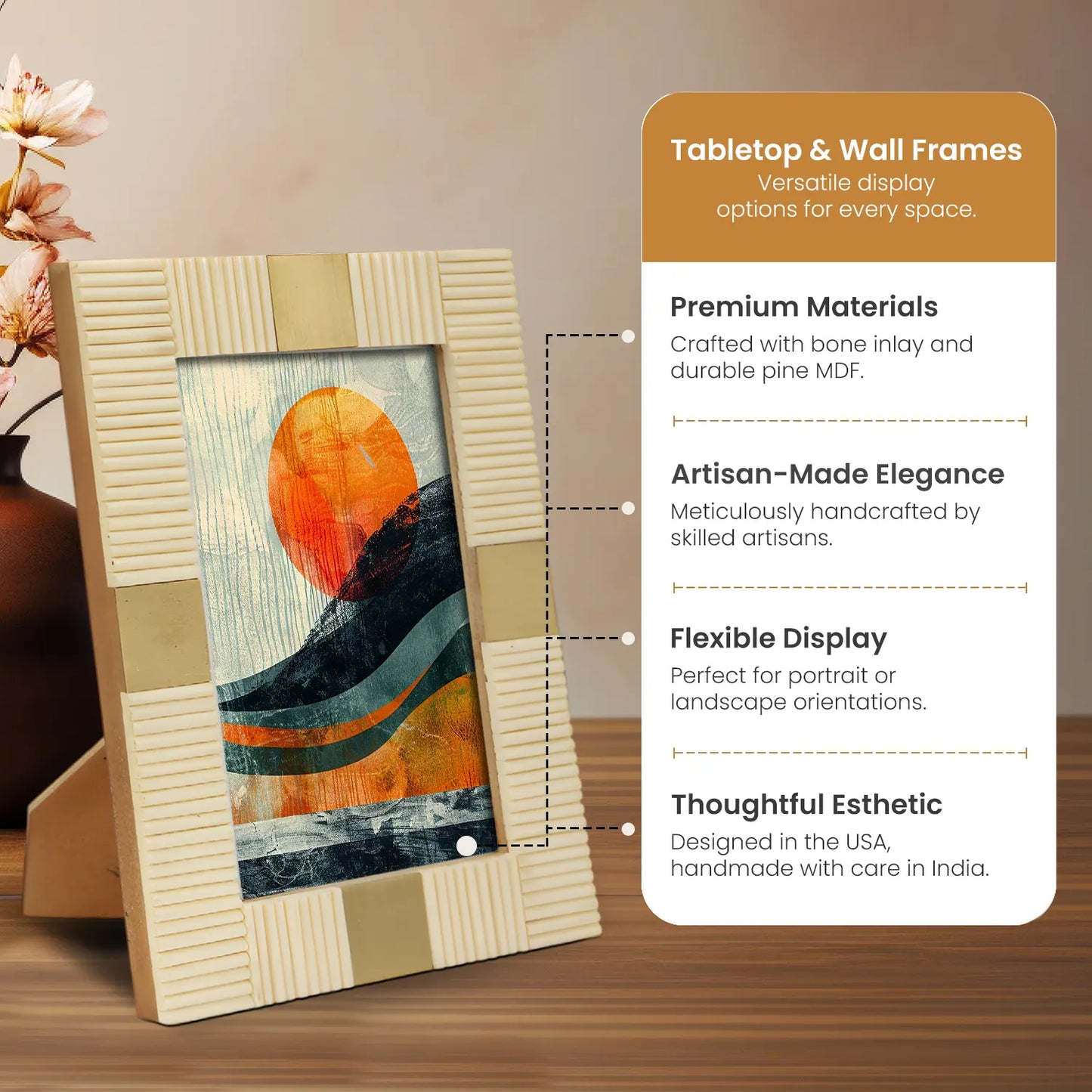 Resin Inlay White & Gold Picture Frame For Desk & Wall-3 Sizes - Concordia Style Boutique