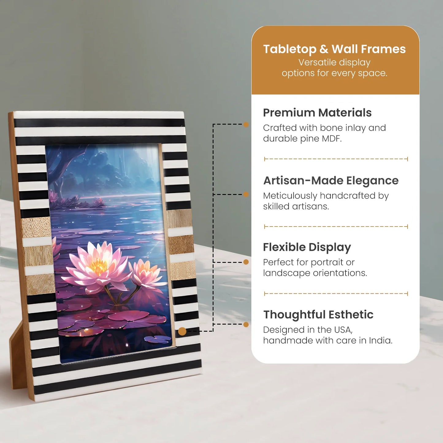 Wood & Resin Inlay Striped Picture Frame, Black & White - Concordia Style Boutique