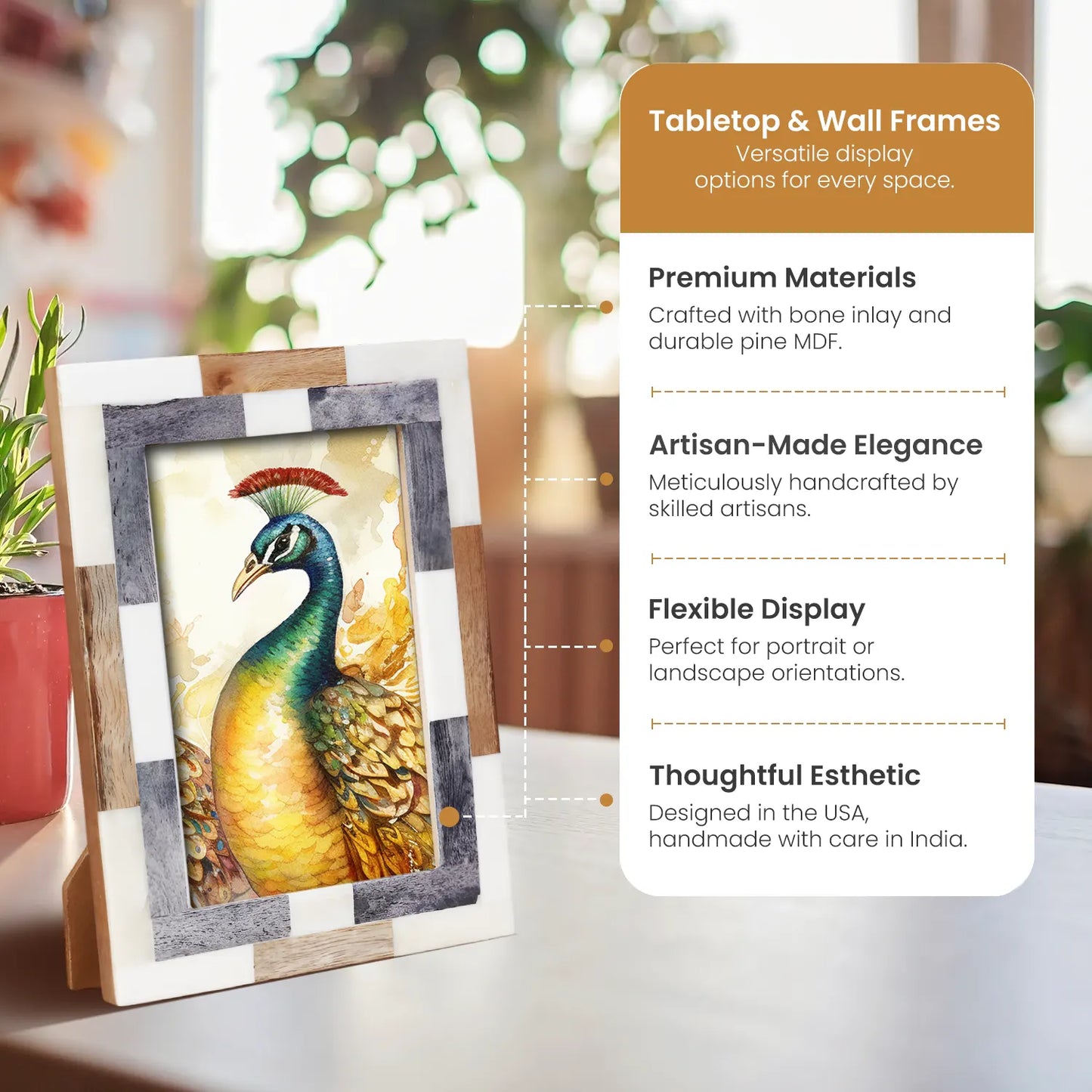 Wood & Bone Inlay Woodstrip Tile Picture Photo Frame in 4x6, 5x7 - Concordia Style Boutique