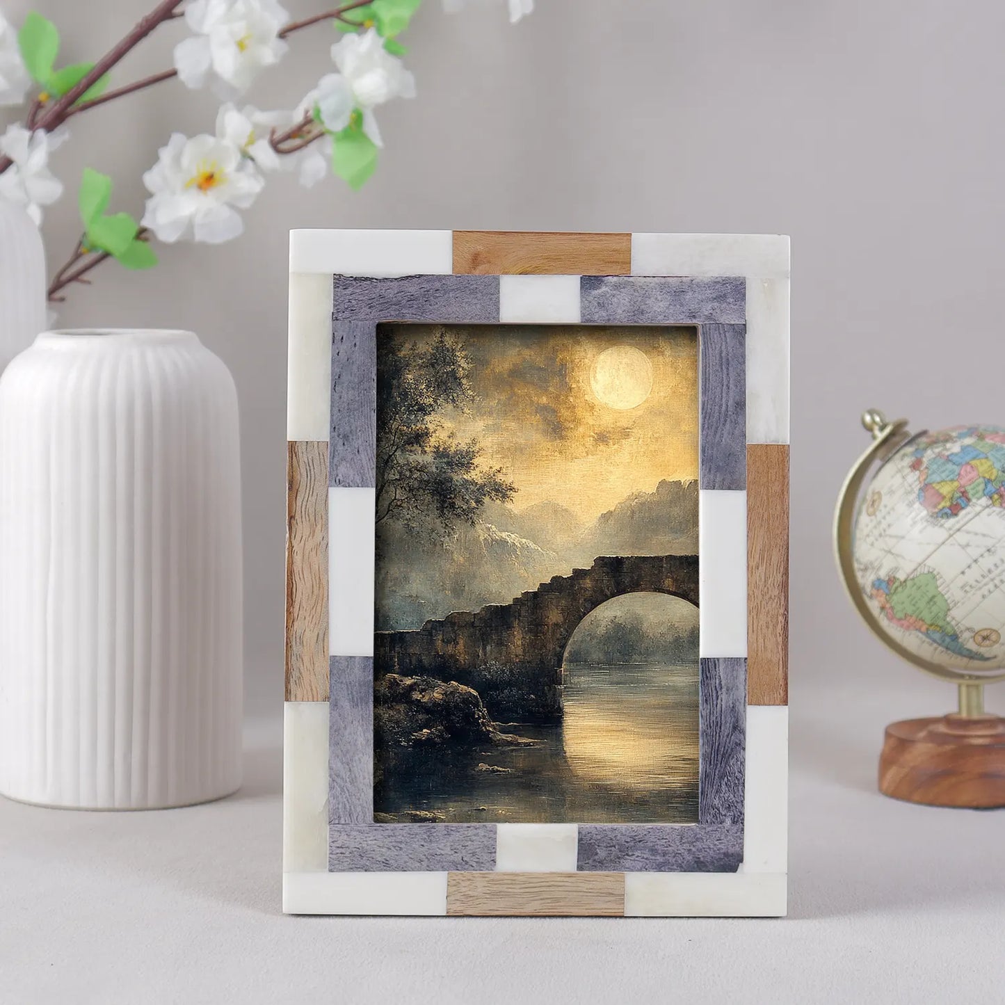 Wood & Bone Inlay Woodstrip Tile Picture Photo Frame in 4x6, 5x7 - Concordia Style Boutique