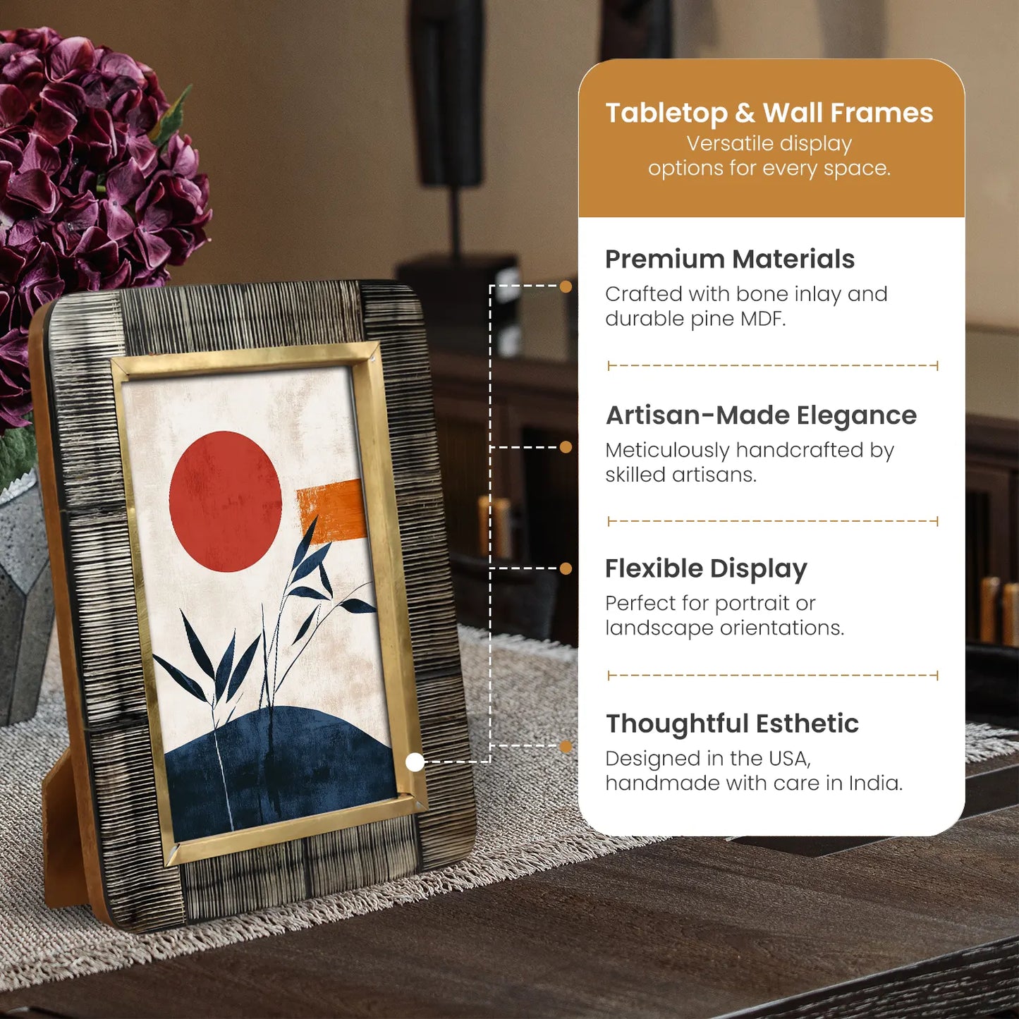 Horn Inlay Shagrin Picture Photo Frames Brown - Rounded Corners, 4x6 5x7 - Concordia Style Boutique