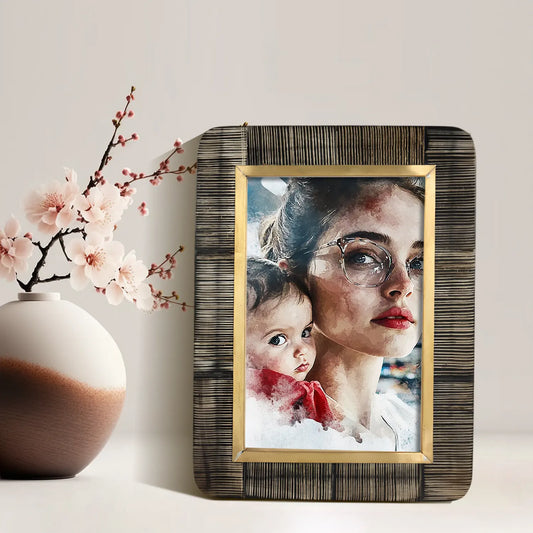 Horn Inlay Shagrin Picture Photo Frames Brown - Rounded Corners, 4x6 5x7 - Concordia Style Boutique