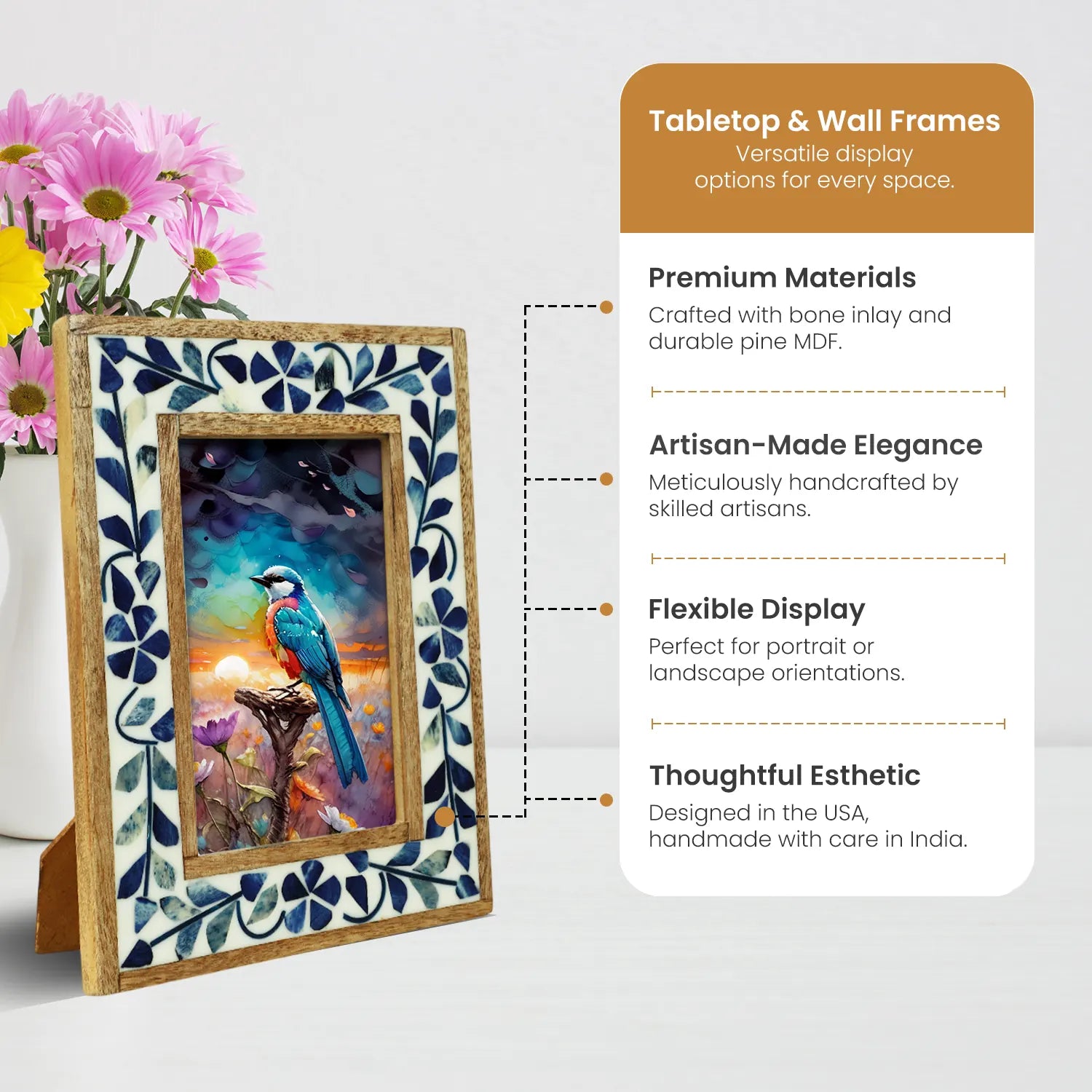 Alhambra Collection 4x6 Bone & Resin Inlay Picture Frame - Concordia Style Boutique