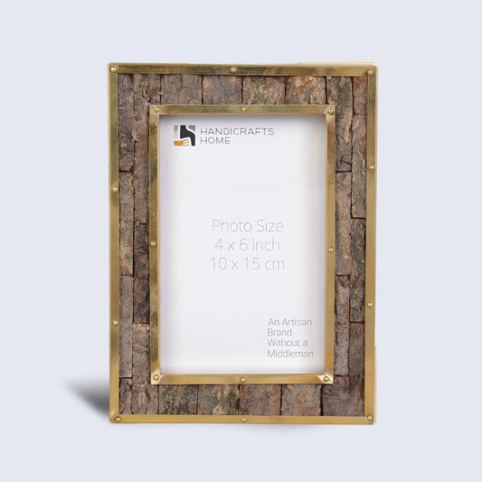 Brass & Wood Inlay Blacksmith Bastion Picture Frame, Brown & Gold 4x6 - Concordia Style Boutique