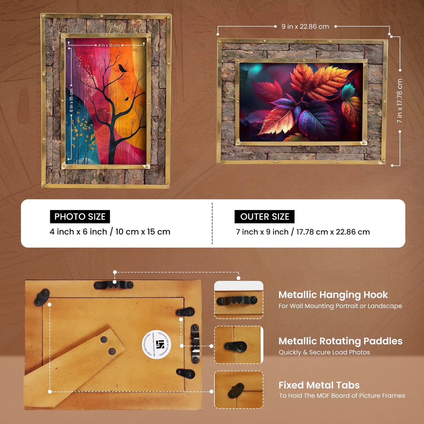 Brass & Wood Inlay Blacksmith Bastion Picture Frame, Brown & Gold 4x6 - Concordia Style Boutique