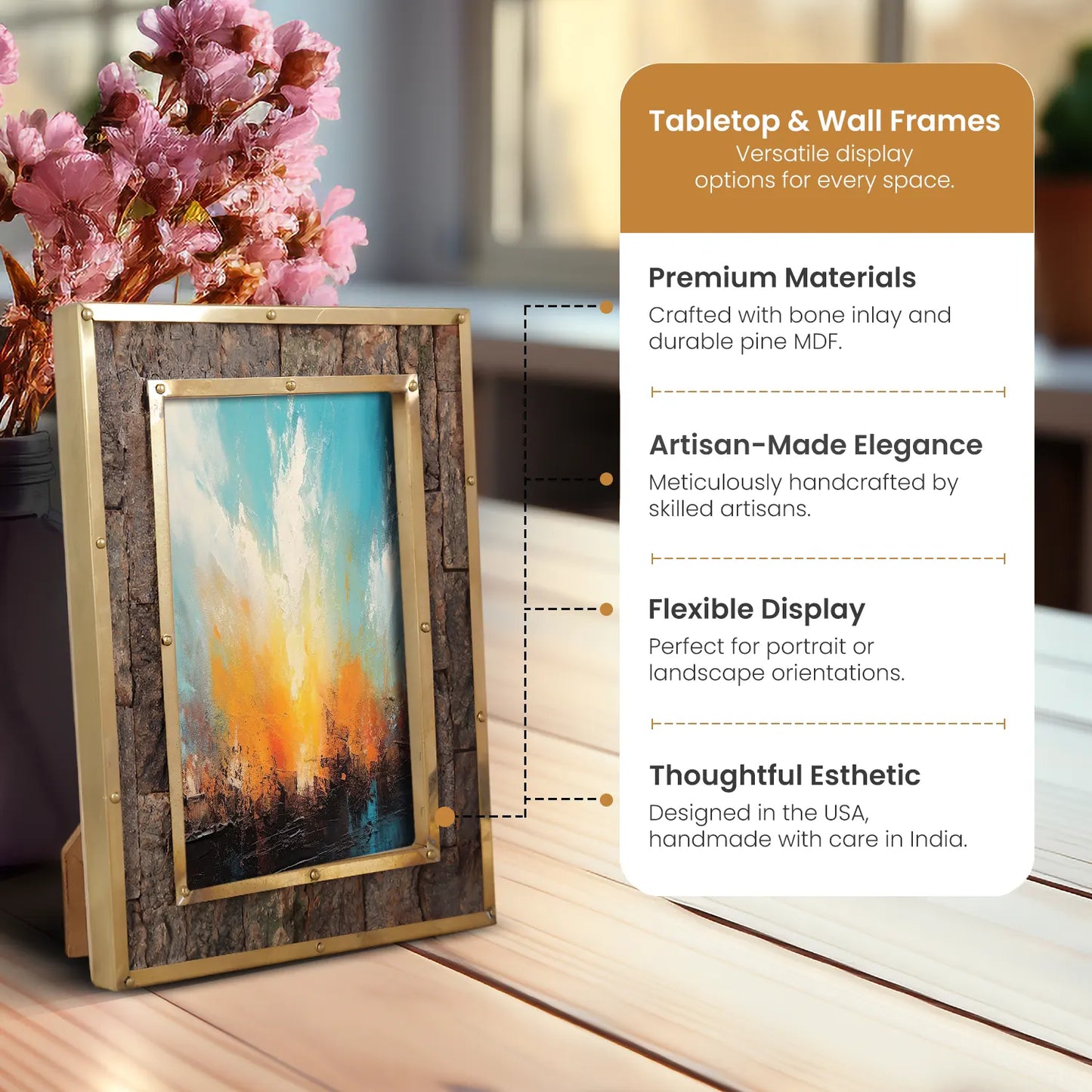 Brass & Wood Inlay Blacksmith Bastion Picture Frame, Brown & Gold 4x6 - Concordia Style Boutique