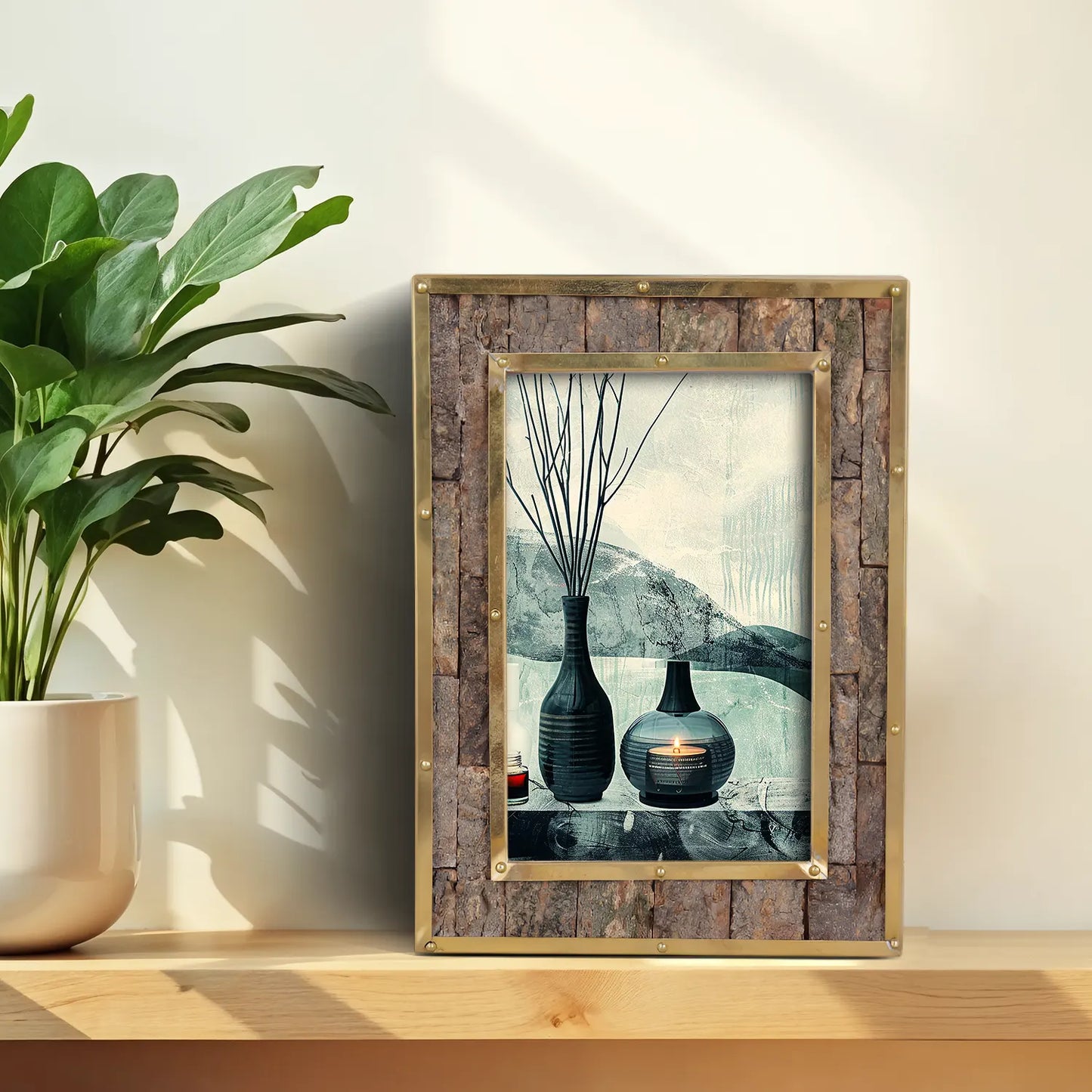 Brass & Wood Inlay Blacksmith Bastion Picture Frame, Brown & Gold 4x6 - Concordia Style Boutique