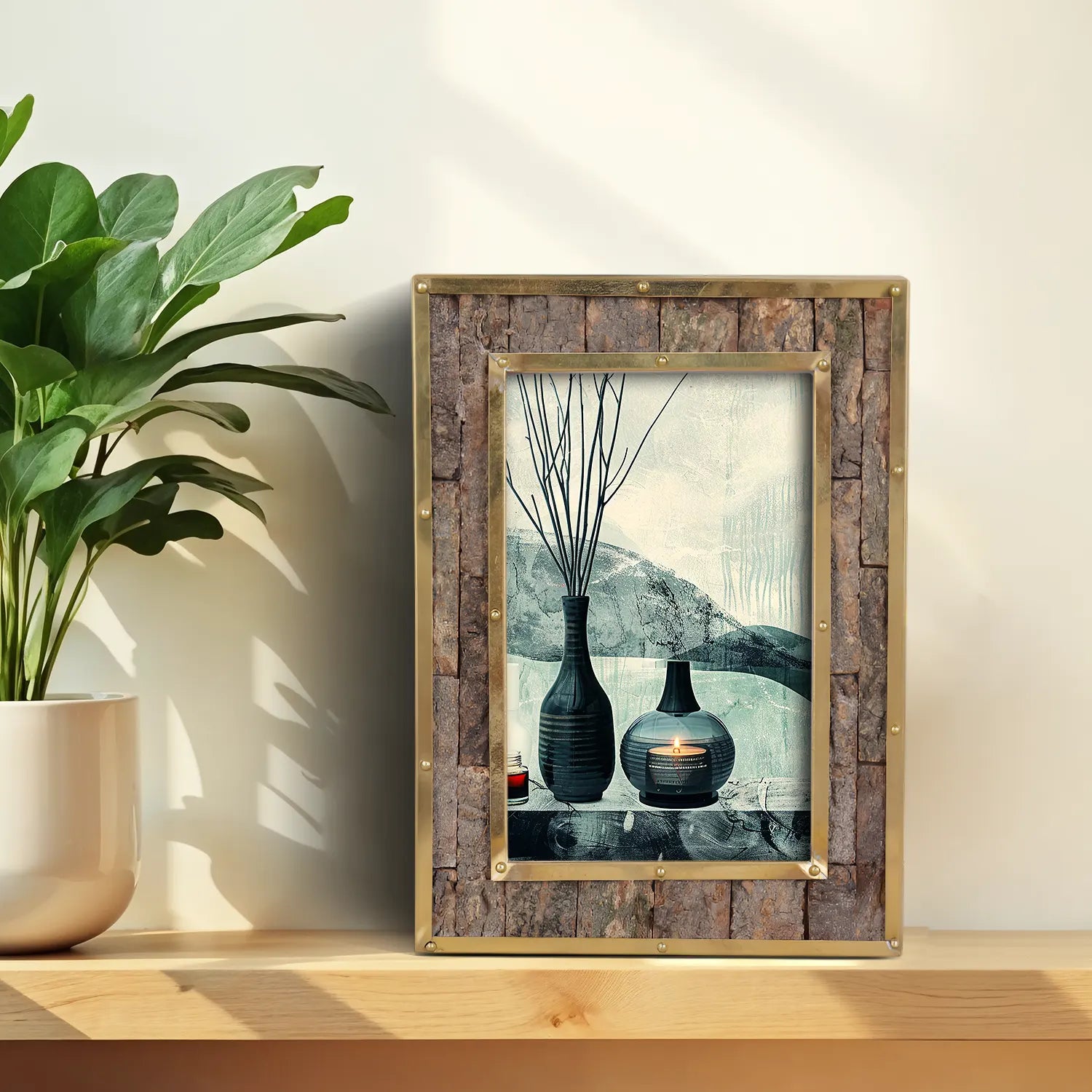 Brass & Wood Inlay Blacksmith Bastion Picture Frame, Brown & Gold 4x6 - Concordia Style Boutique