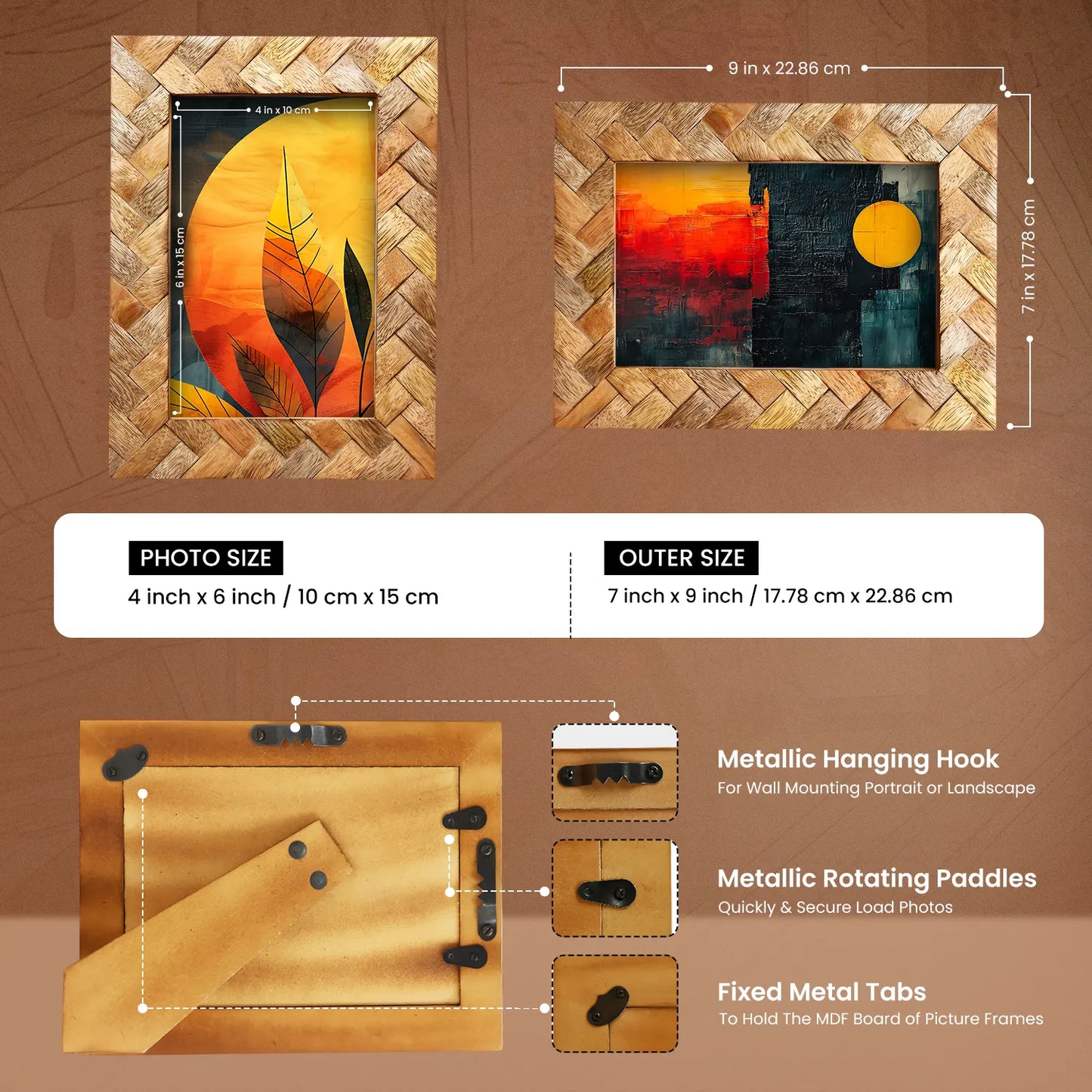 Wood Inlay Cinnamon Plaits Pattern Picture Photo Frame - 4x6 - Concordia Style Boutique