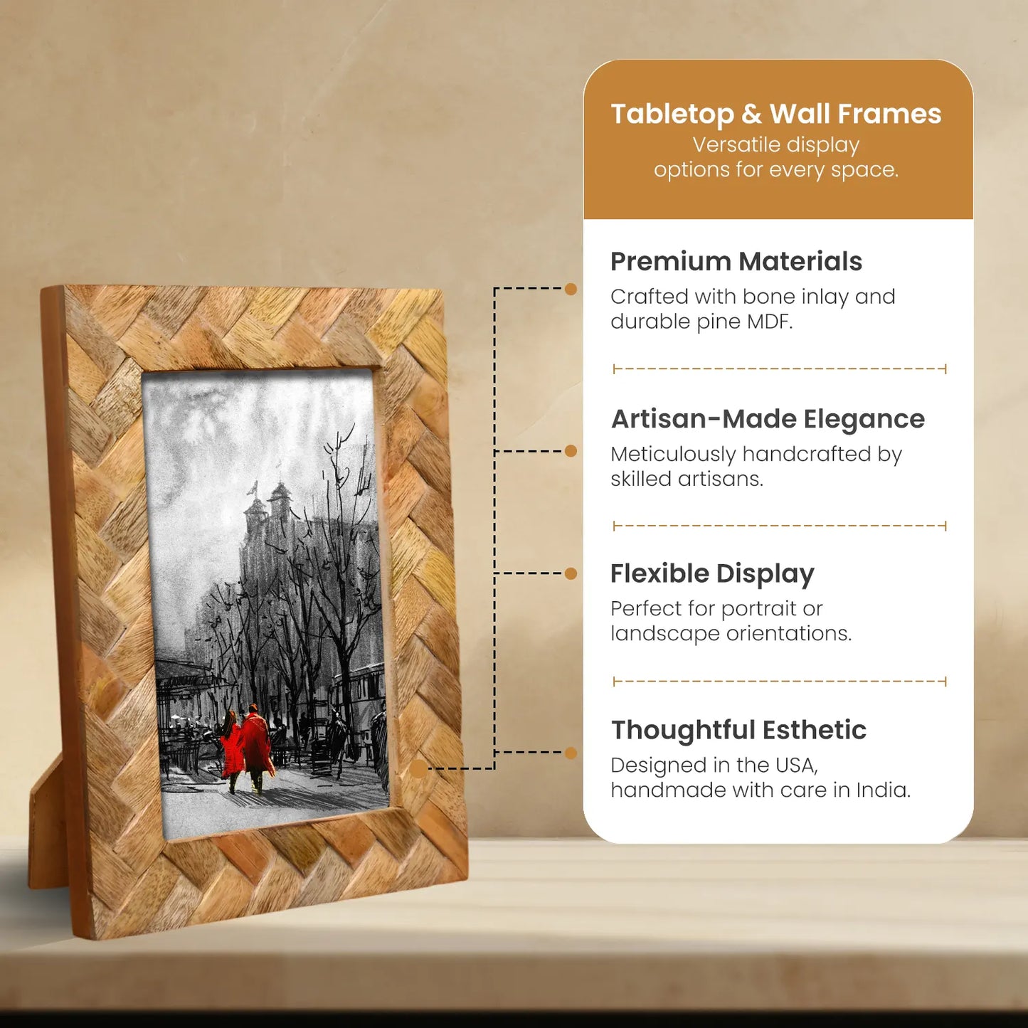 Wood Inlay Cinnamon Plaits Pattern Picture Photo Frame - 4x6 - Concordia Style Boutique