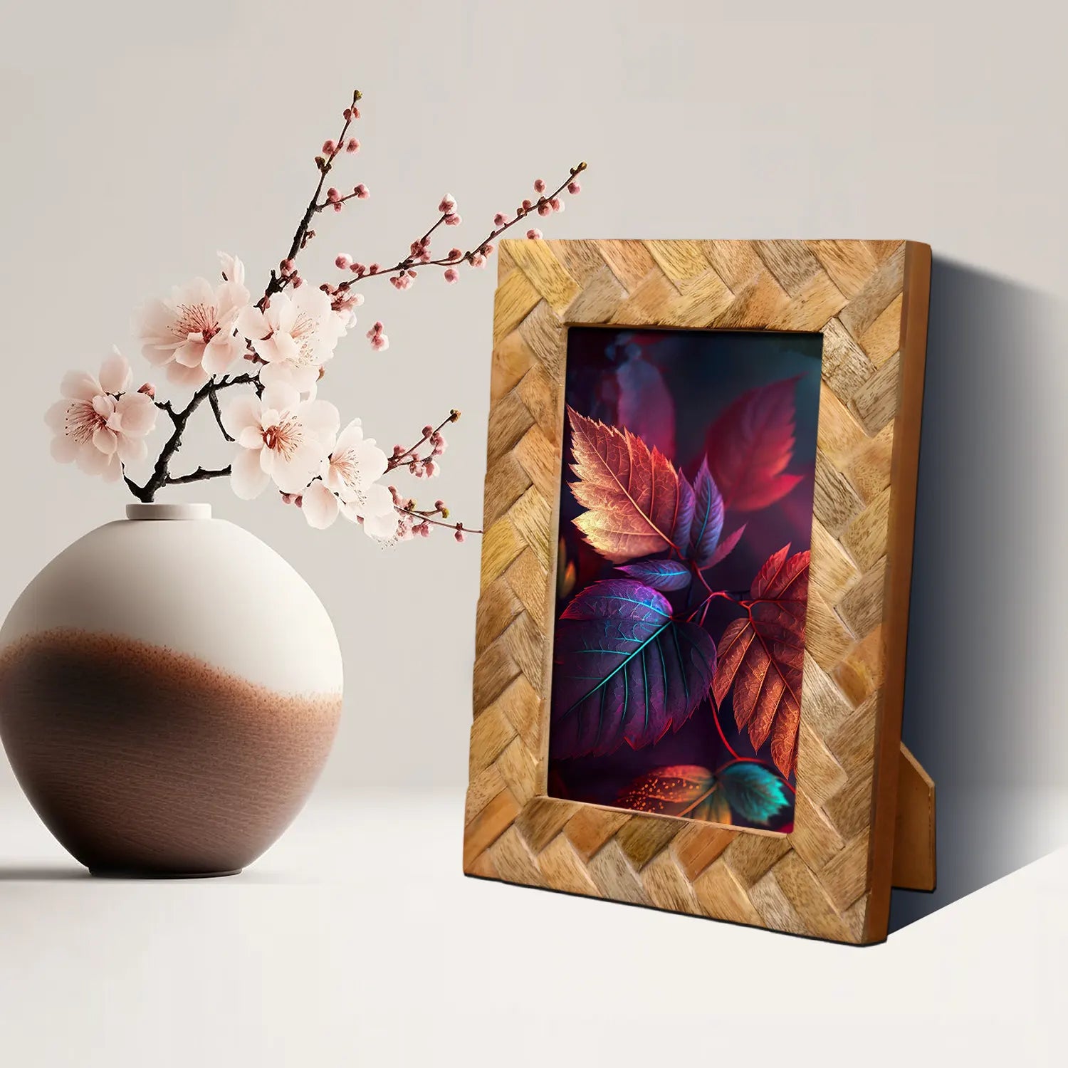 Wood Inlay Cinnamon Plaits Pattern Picture Photo Frame - 4x6 - Concordia Style Boutique