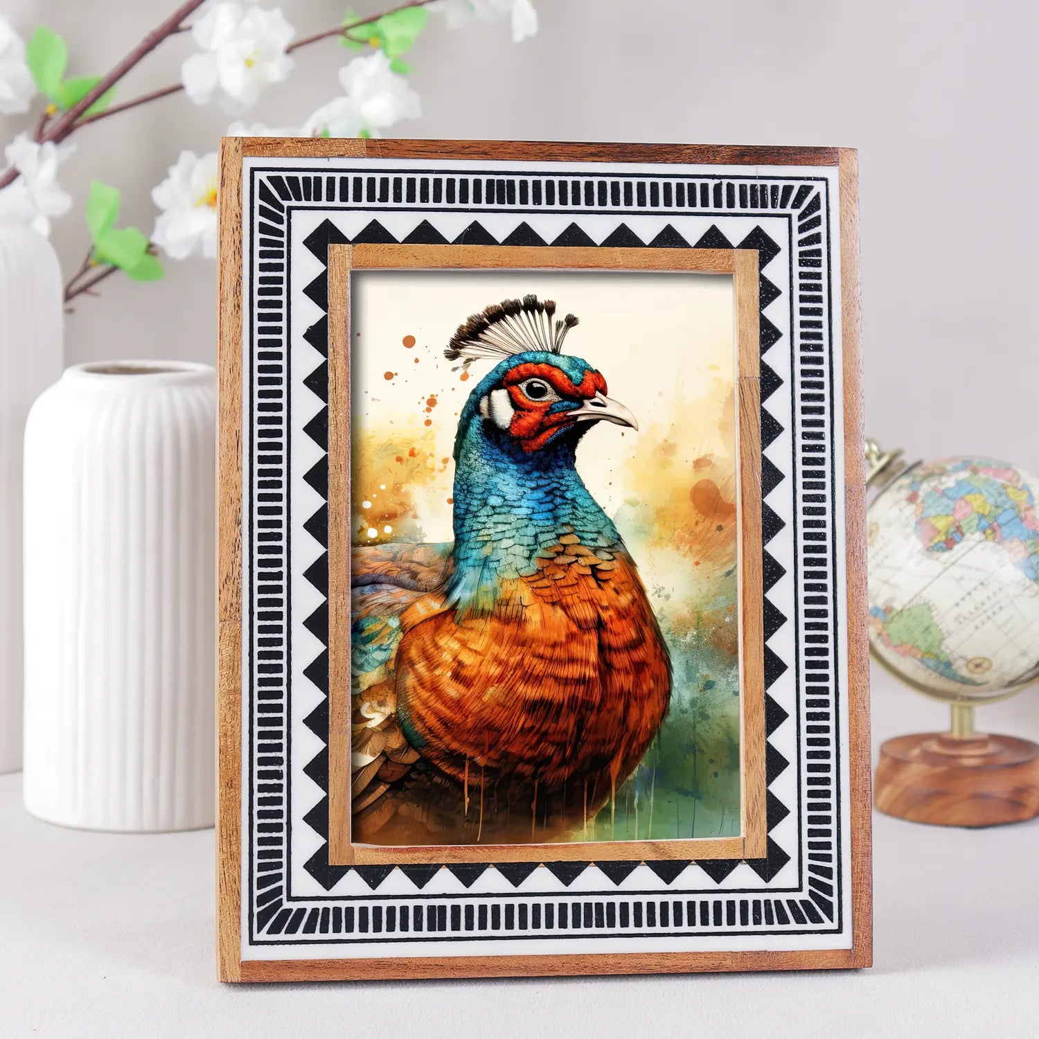 Wood Resin Inlay Handmade Black & White Geometric Picture Frame – 4x6, 5x7 - Concordia Style Boutique