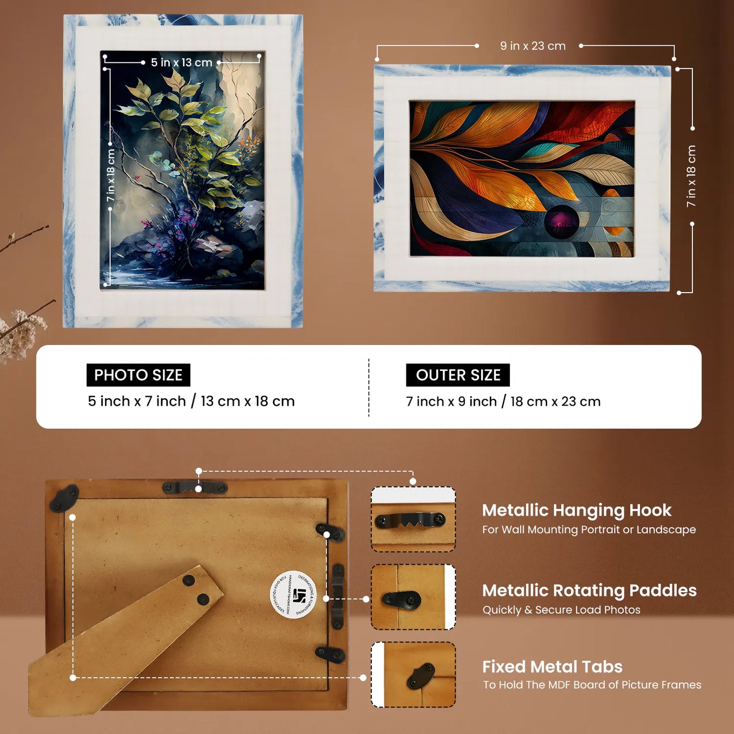 Resin Inlay Marbled pattern White & Blue Picture Frame - Concordia Style Boutique