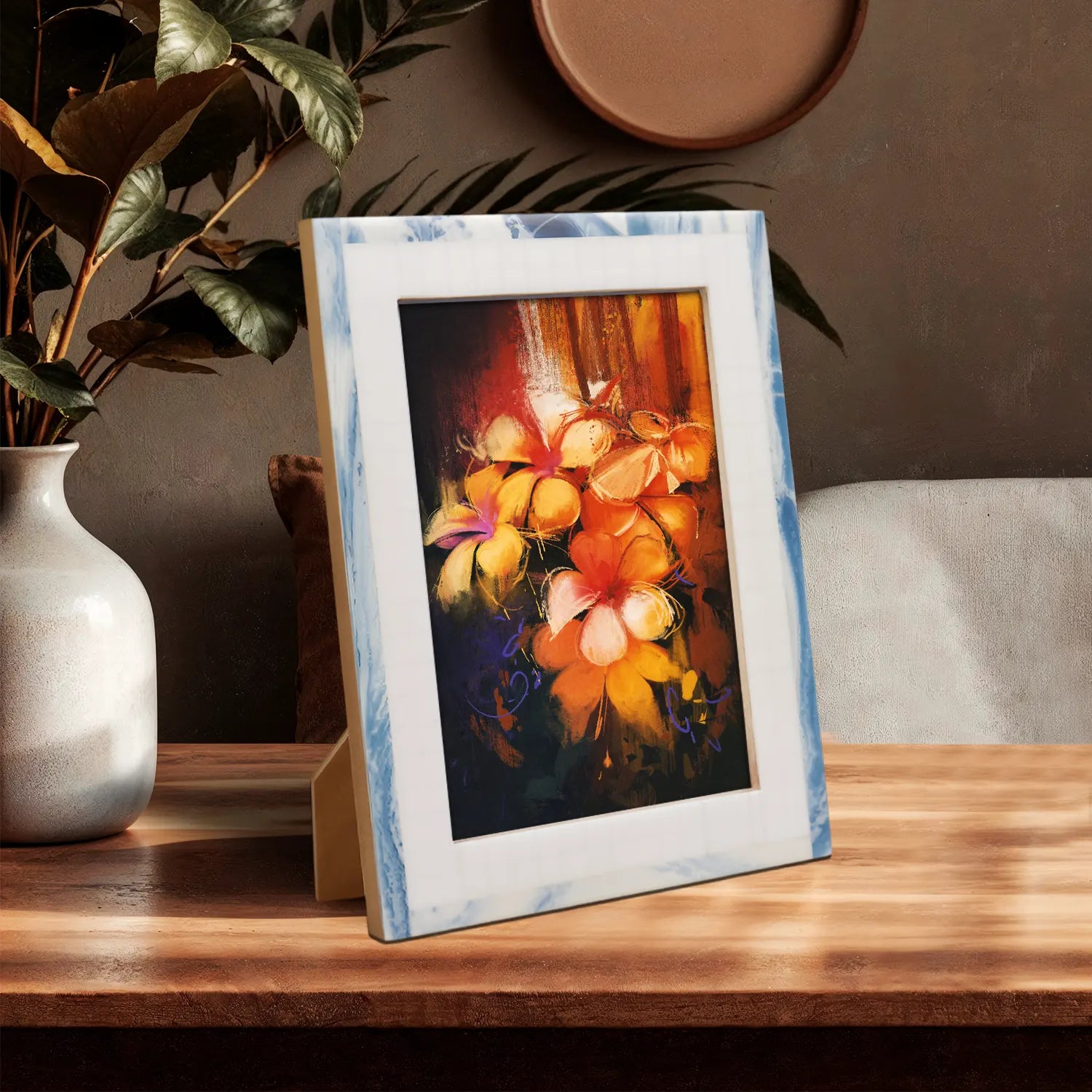 Resin Inlay Marbled pattern White & Blue Picture Frame - Concordia Style Boutique