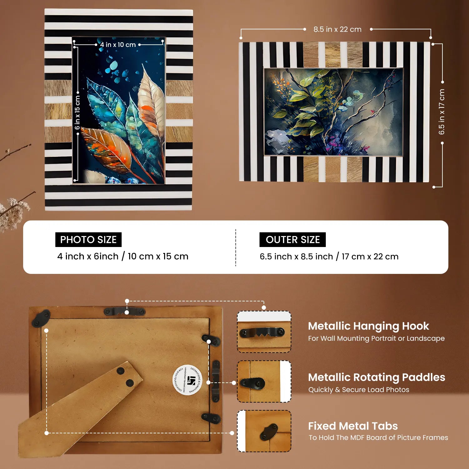 Wood & Resin Inlay Striped Picture Frame, Black & White - Concordia Style Boutique