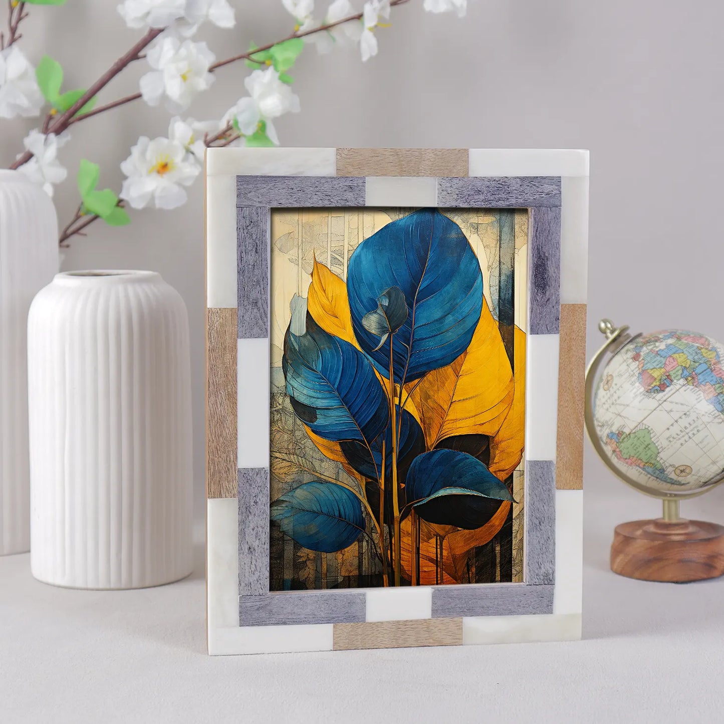 Wood & Bone Inlay Woodstrip Tile Picture Photo Frame in 4x6, 5x7 - Concordia Style Boutique