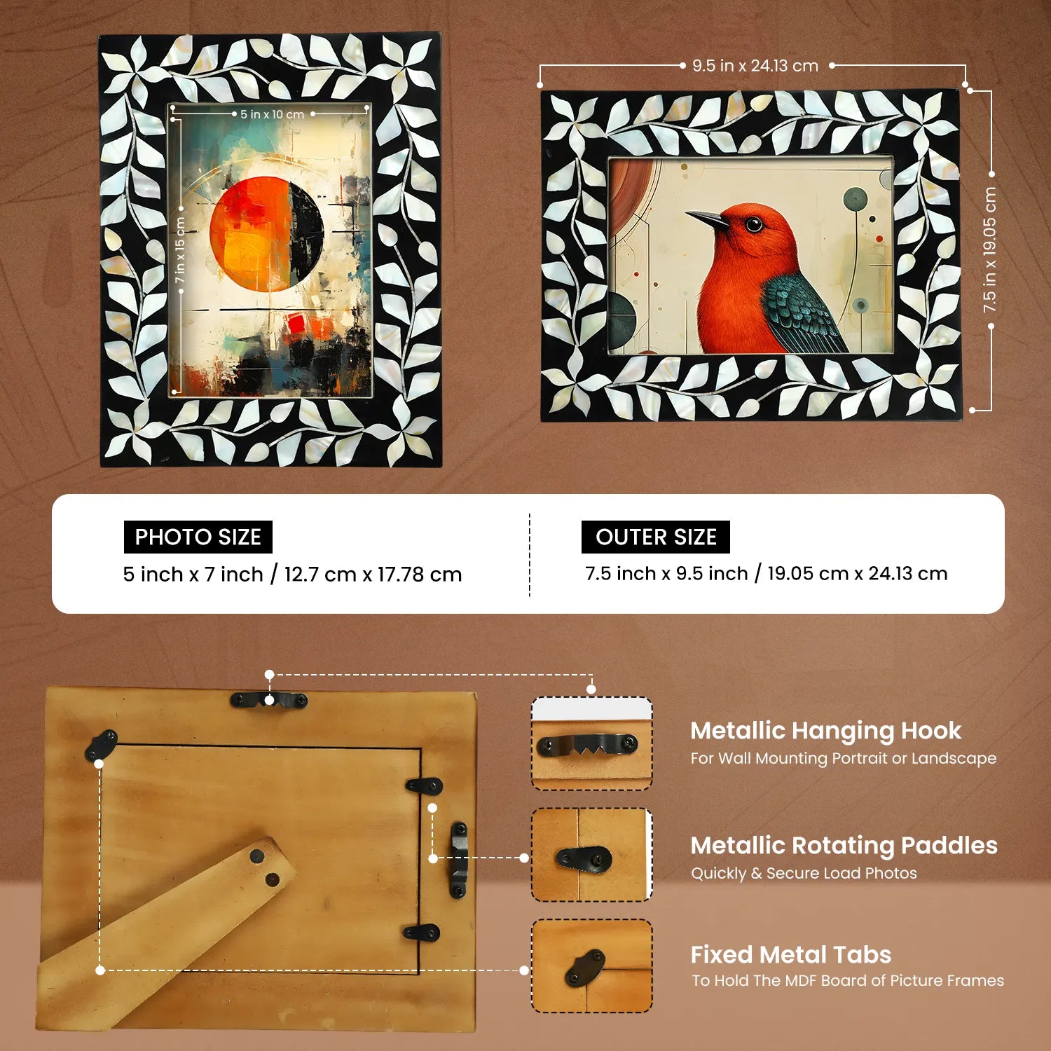 Alhambra Negra Mother of Pearl & Resin Inlay Picture Frame - 5x7 - Concordia Style Boutique