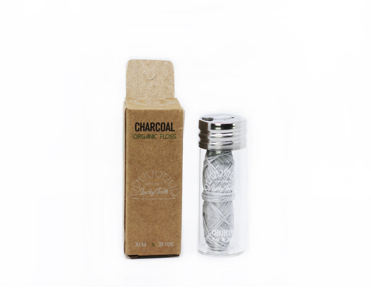 Organic PLA Activated Charcoal Dental Floss - Activated Charcoal Floss in Glass Jar 30m / 33 yds