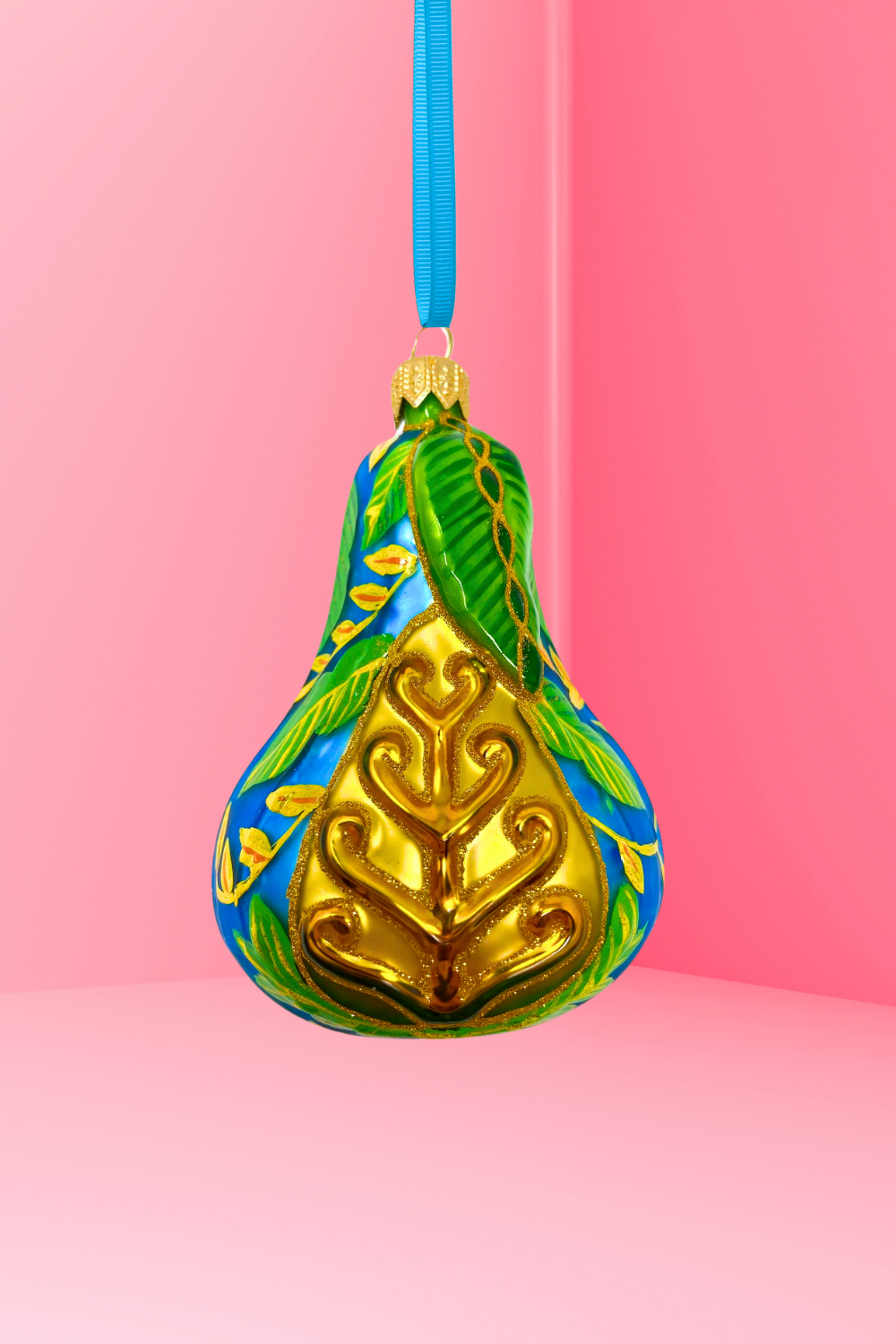 Blue Positano Pear Glass Ornament