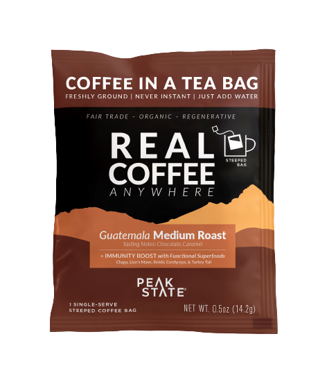 Wholesale Only - Peak State Steeped Coffee Singles - Medium Roast Guatemala (+Immunity) - 20 Case