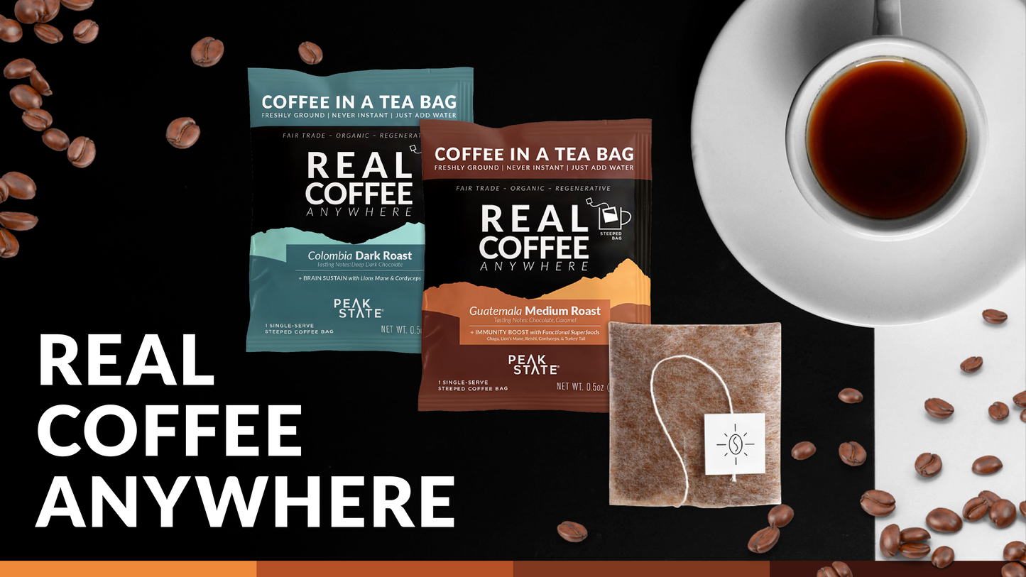 Wholesale Only - Peak State Steeped Coffee Singles - Medium Roast Guatemala (+Immunity) - 20 Case