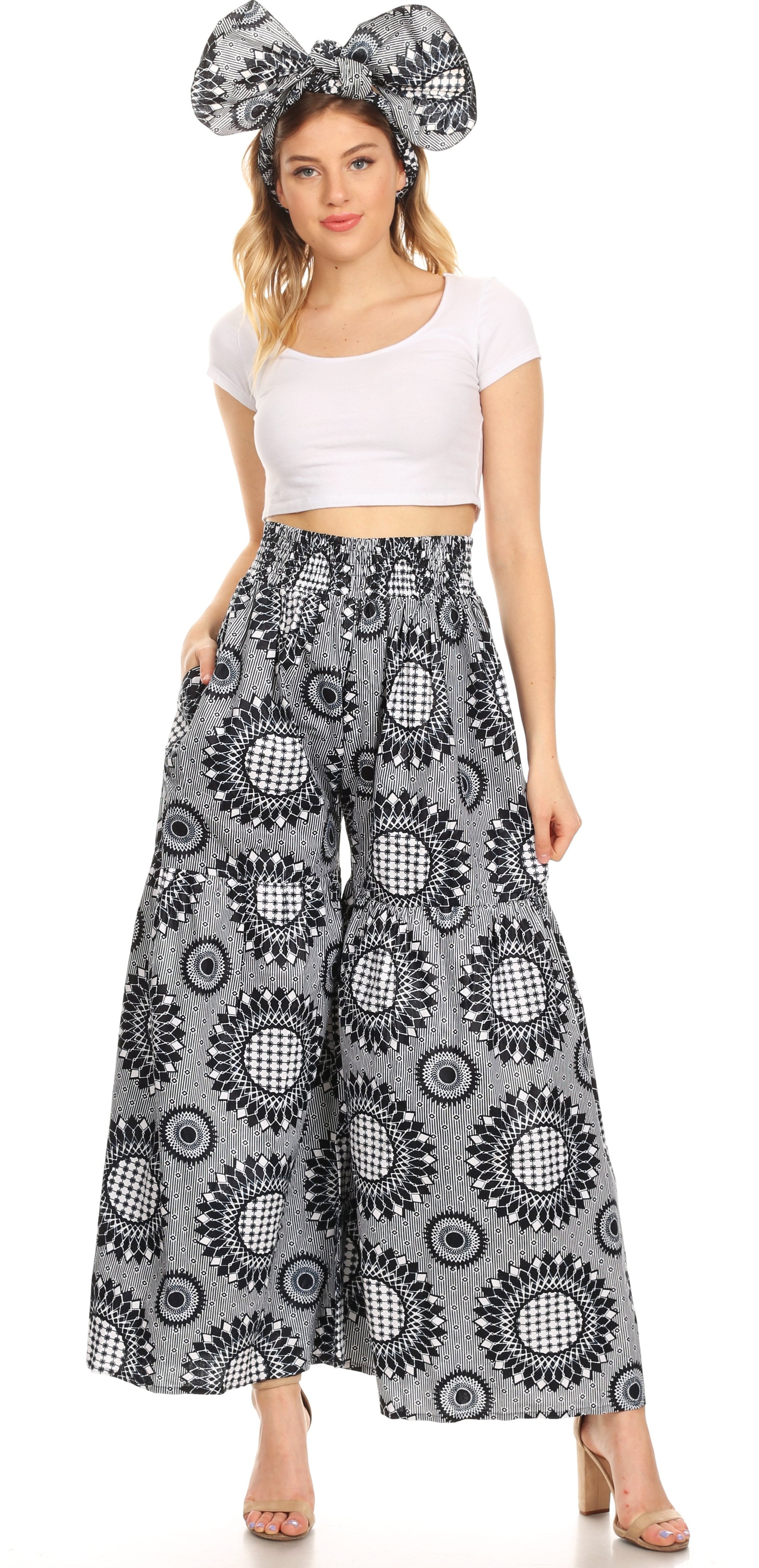 Sakkas Esme Women's African Ankara Flared Wide Leg Palazzo Pants with Pockets - Concordia Style Boutique