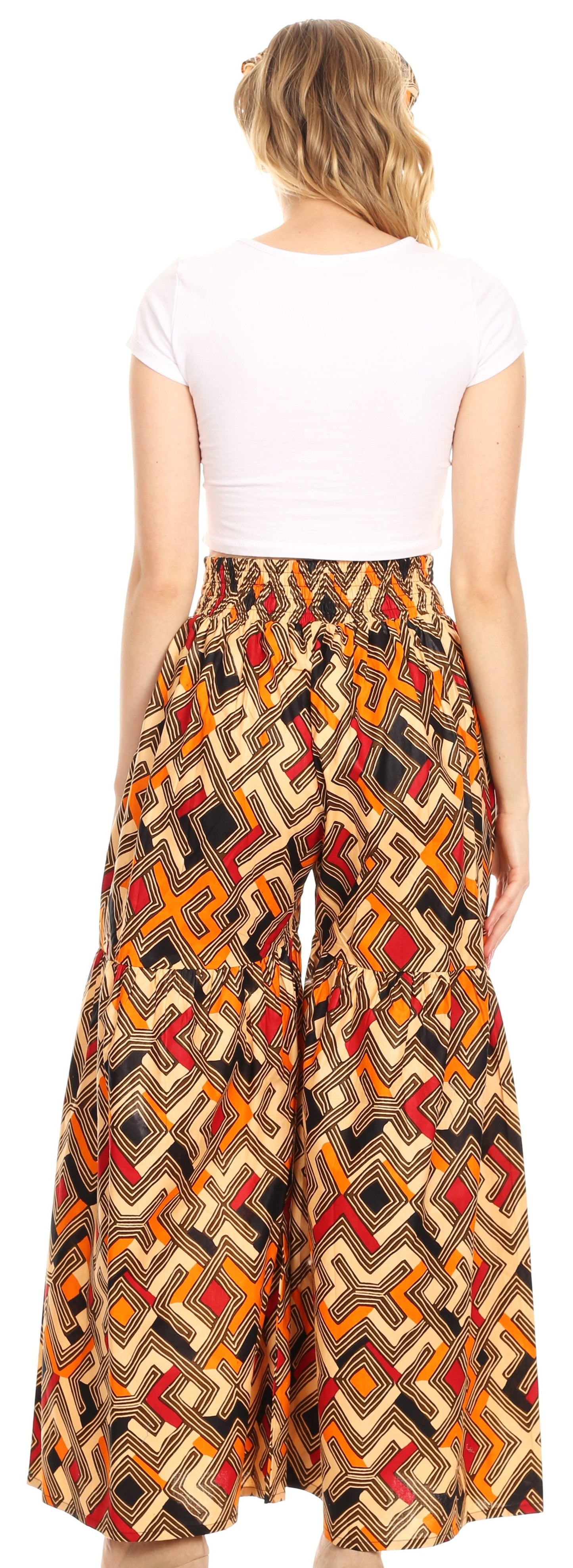 Sakkas Esme Women's African Ankara Flared Wide Leg Palazzo Pants with Pockets - Concordia Style Boutique