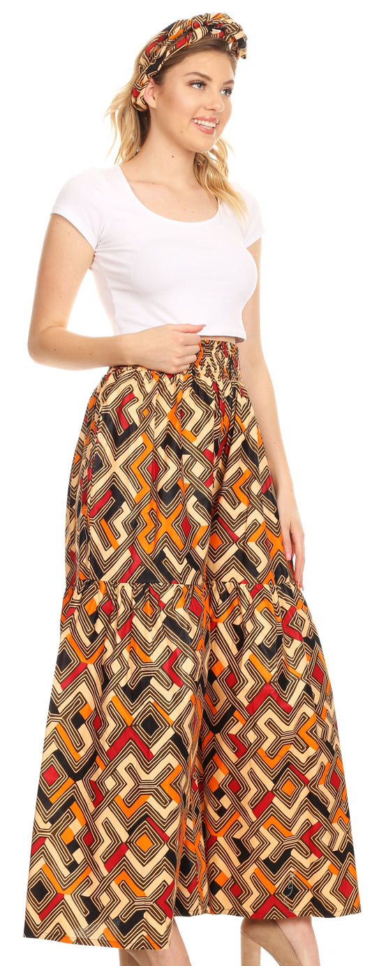 Sakkas Esme Women's African Ankara Flared Wide Leg Palazzo Pants with Pockets - Concordia Style Boutique