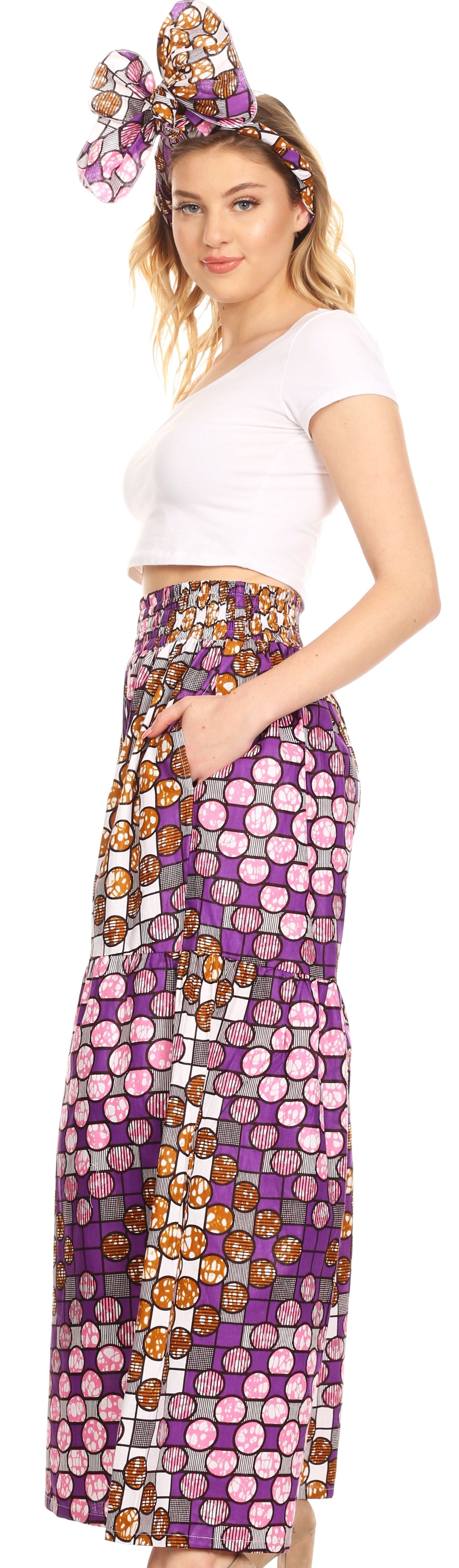 Sakkas Esme Women's African Ankara Flared Wide Leg Palazzo Pants with Pockets - Concordia Style Boutique