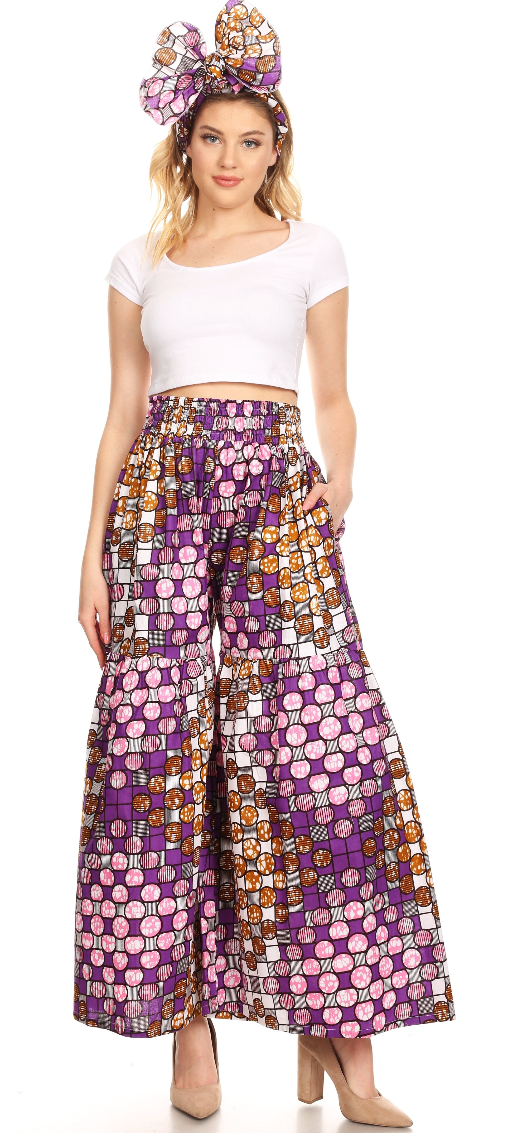 Sakkas Esme Women's African Ankara Flared Wide Leg Palazzo Pants with Pockets - Concordia Style Boutique