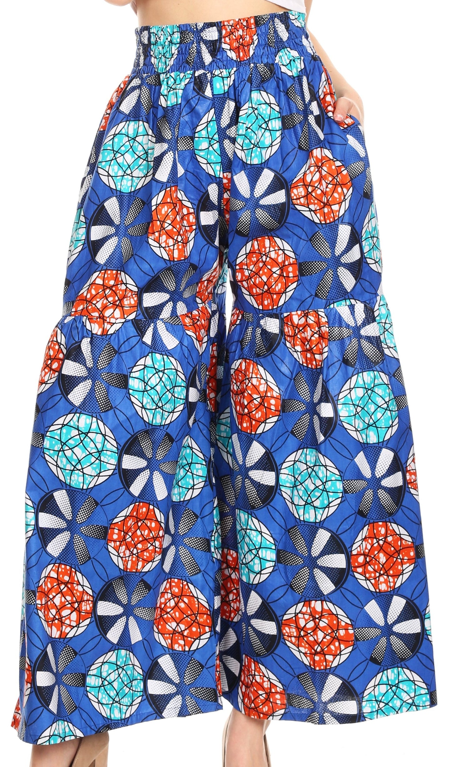 Sakkas Esme Women's African Ankara Flared Wide Leg Palazzo Pants with Pockets - Concordia Style Boutique