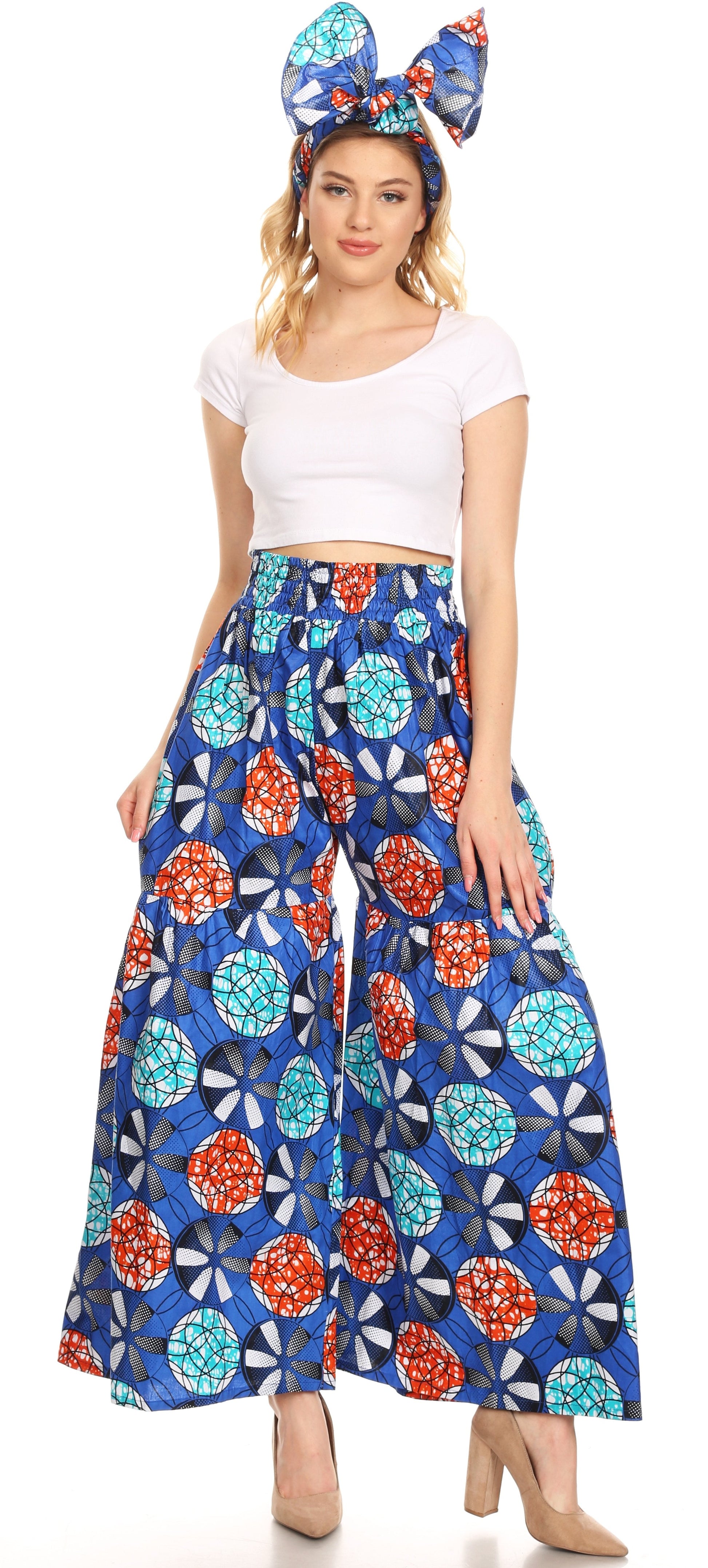 Sakkas Esme Women's African Ankara Flared Wide Leg Palazzo Pants with Pockets - Concordia Style Boutique