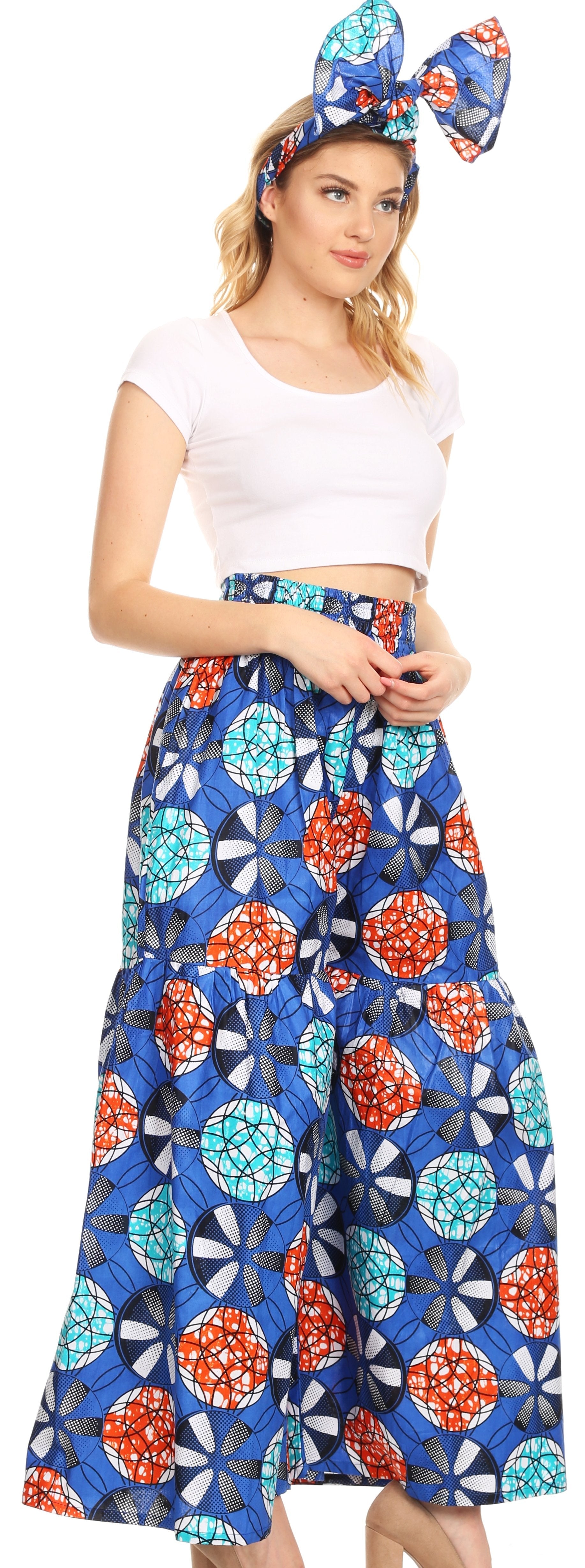 Sakkas Esme Women's African Ankara Flared Wide Leg Palazzo Pants with Pockets - Concordia Style Boutique