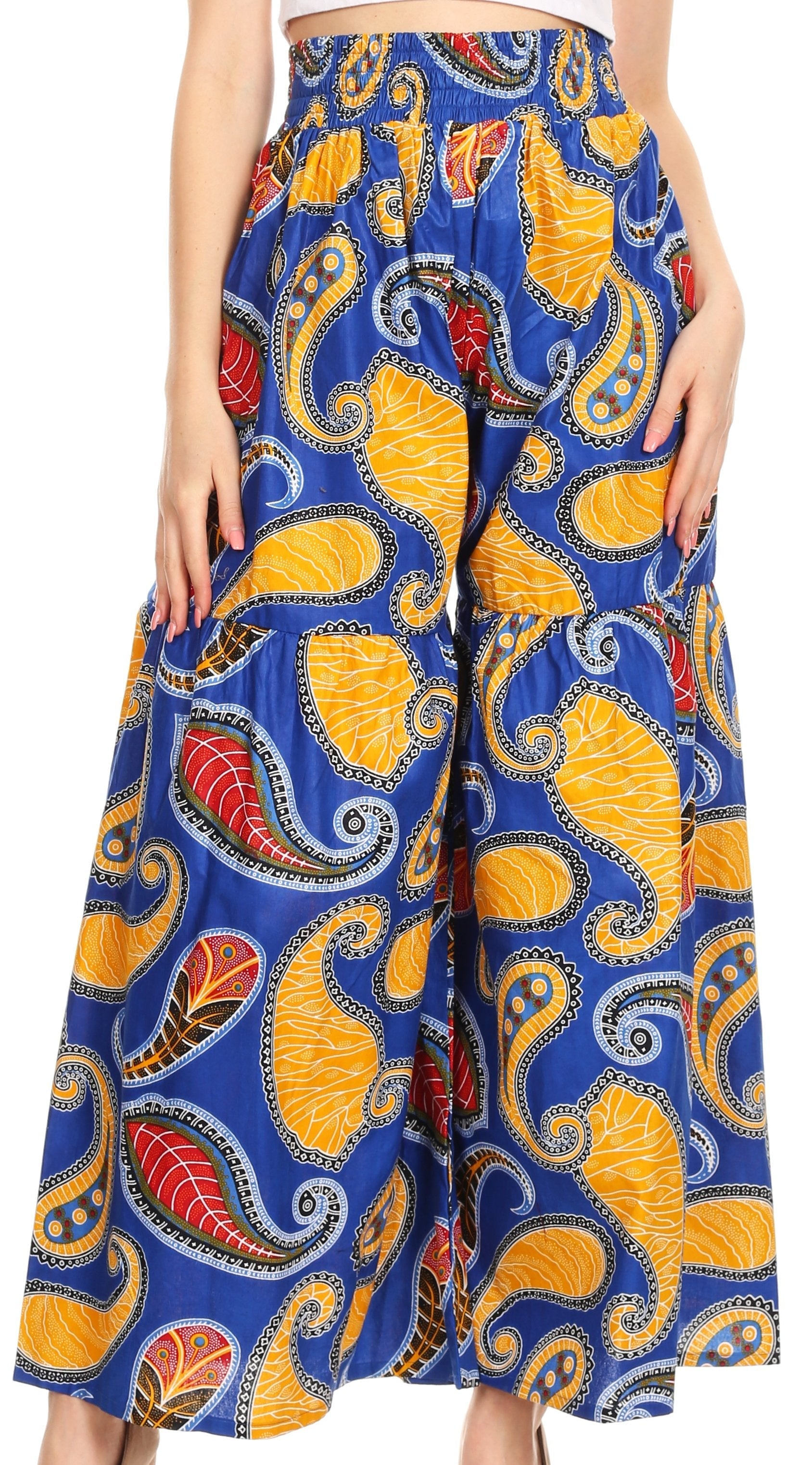 Sakkas Esme Women's African Ankara Flared Wide Leg Palazzo Pants with Pockets - Concordia Style Boutique