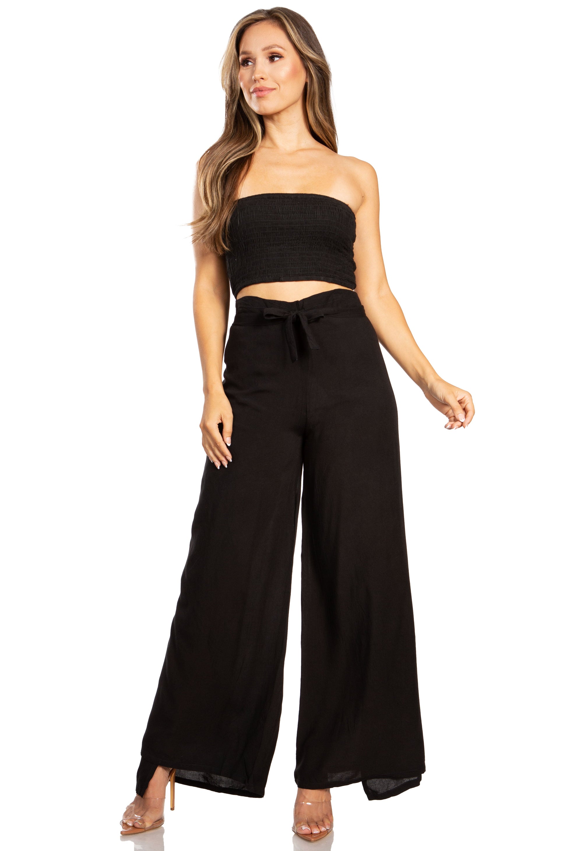 Sakkas Samantha Women's Bandeau Tube Top & Wide leg Gaucho Pants Set Palazzo Boho - Concordia Style Boutique