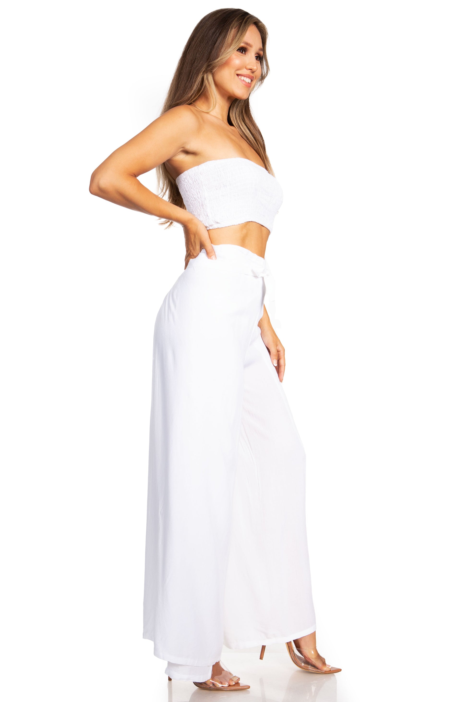 Sakkas Samantha Women's Bandeau Tube Top & Wide leg Gaucho Pants Set Palazzo Boho - Concordia Style Boutique