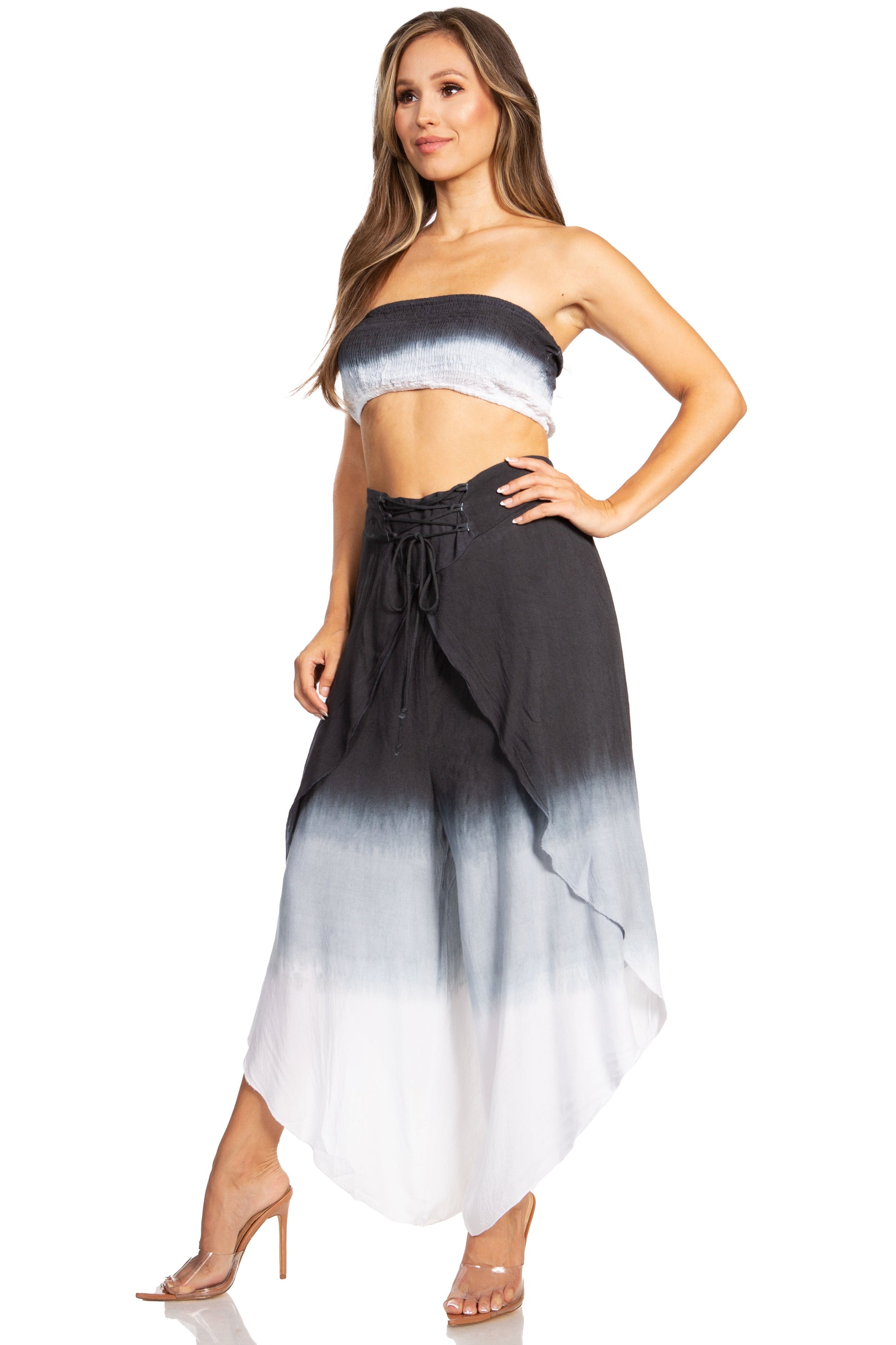 Sakkas Vanessa Women's Bandeau Tube Top & Wide leg Gaucho Pants Set Palazzo Boho - Concordia Style Boutique