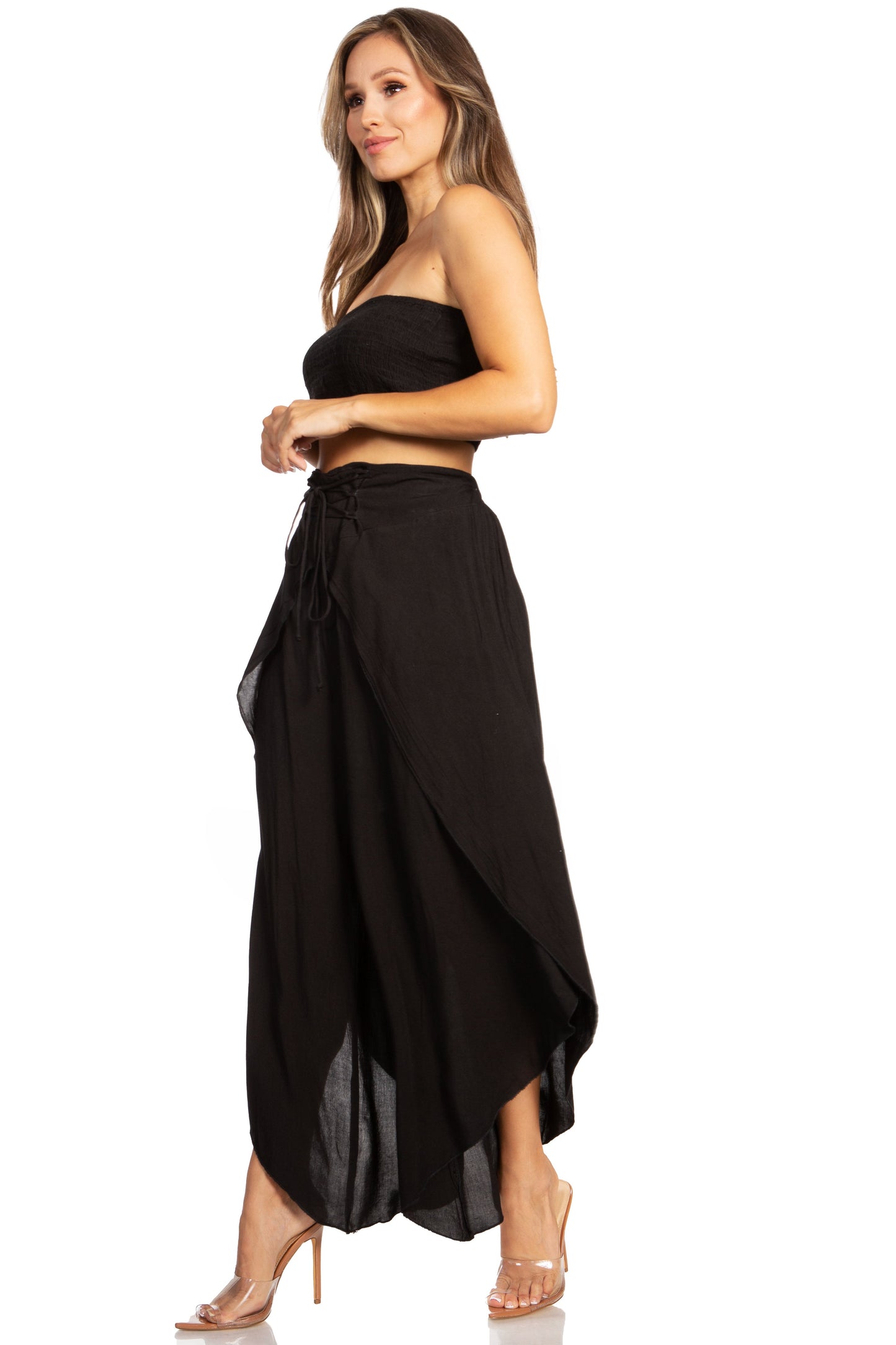 Sakkas Vanessa Women's Bandeau Tube Top & Wide leg Gaucho Pants Set Palazzo Boho - Concordia Style Boutique