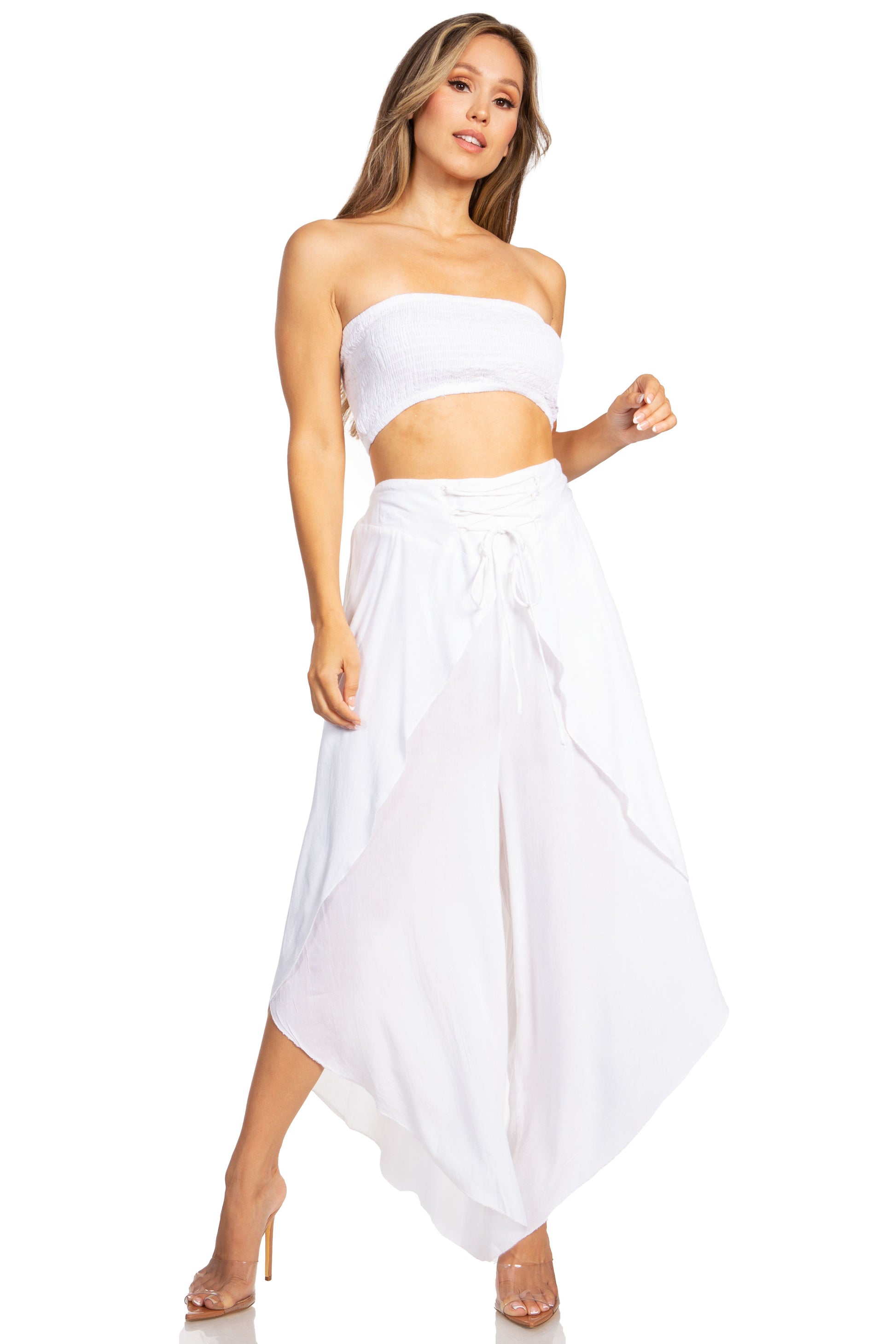 Sakkas Vanessa Women's Bandeau Tube Top & Wide leg Gaucho Pants Set Palazzo Boho - Concordia Style Boutique