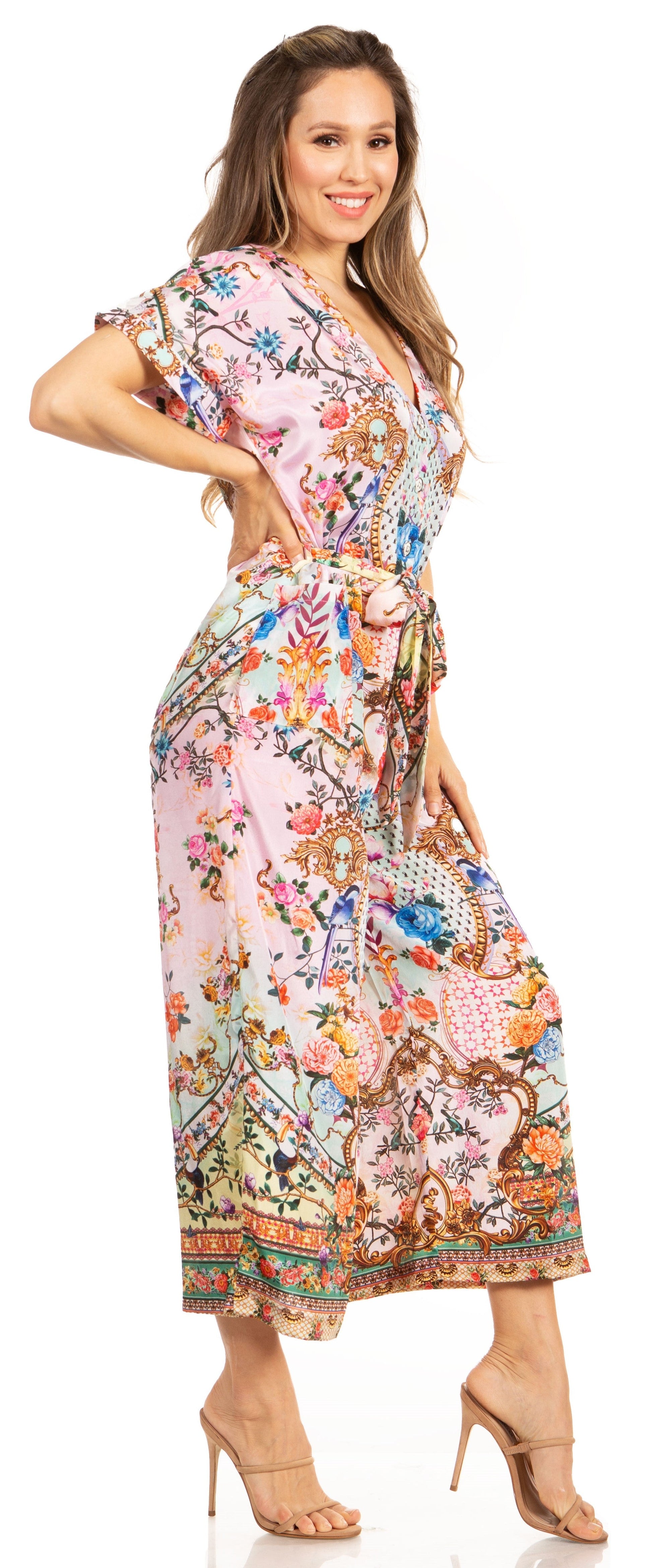 Irise Women's Casual Boho Jumpsuit with Short Sleeves, V-Neck, and Floral Print - Includes Pockets by Sakkas - Concordia Style Boutique