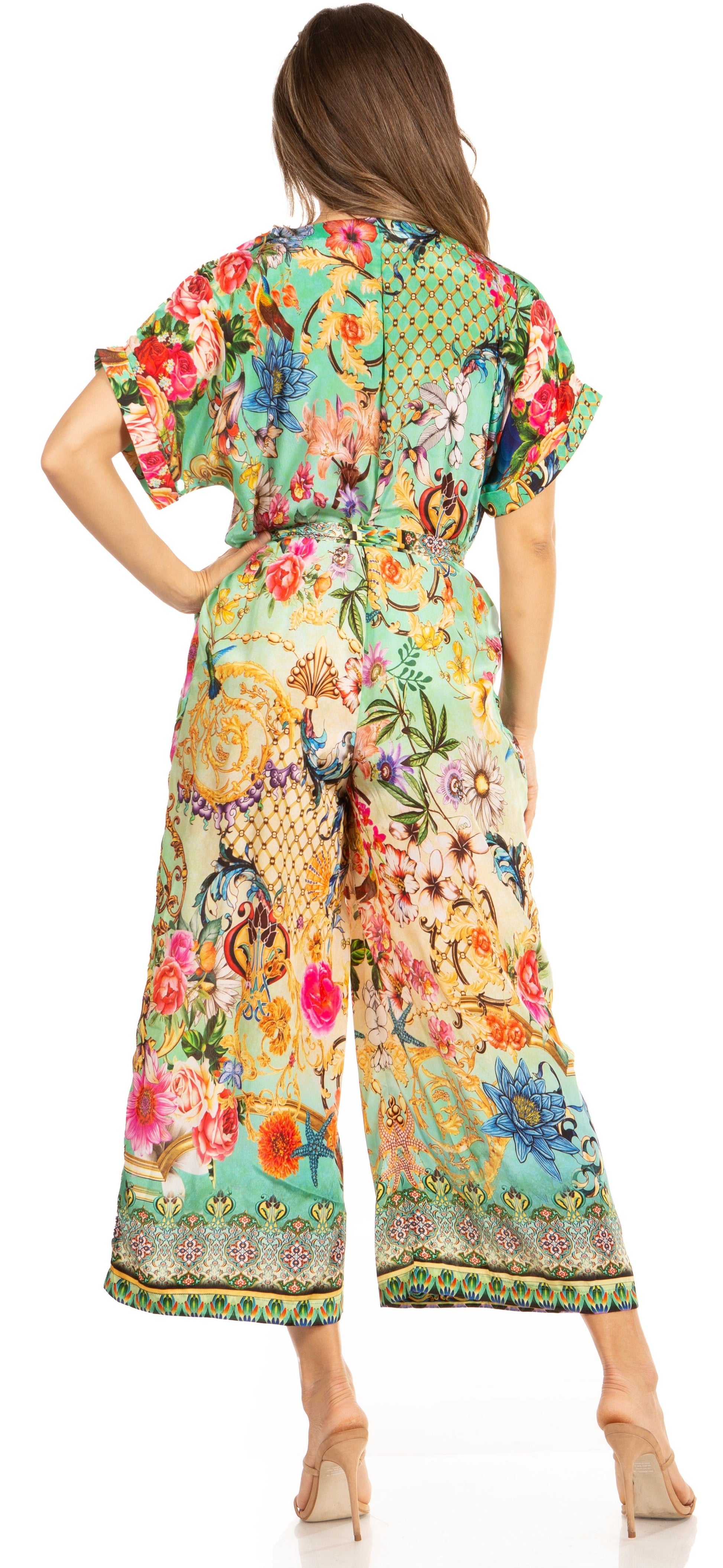 Irise Women's Casual Boho Jumpsuit with Short Sleeves, V-Neck, and Floral Print - Includes Pockets by Sakkas - Concordia Style Boutique