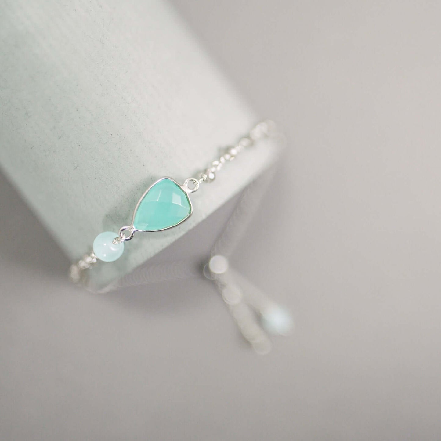 Aqua Chalcedony Adjustable Silver Gemstone Bracelet