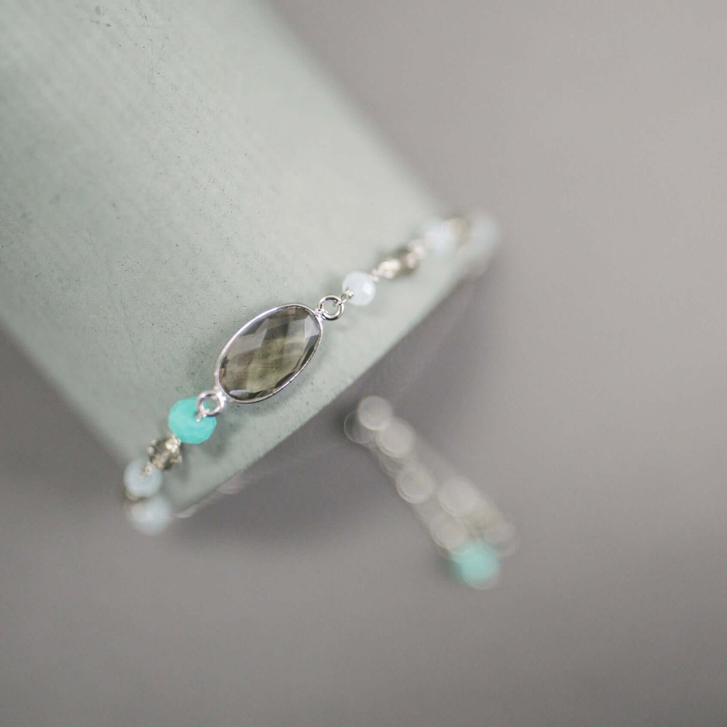 Smoky Quartz Adjustable Silver Gemstone Bracelet