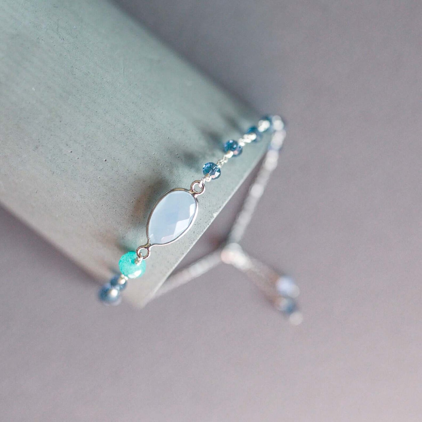 Light Blue Chalcedony Adjustable Silver Gemstone Bracelet