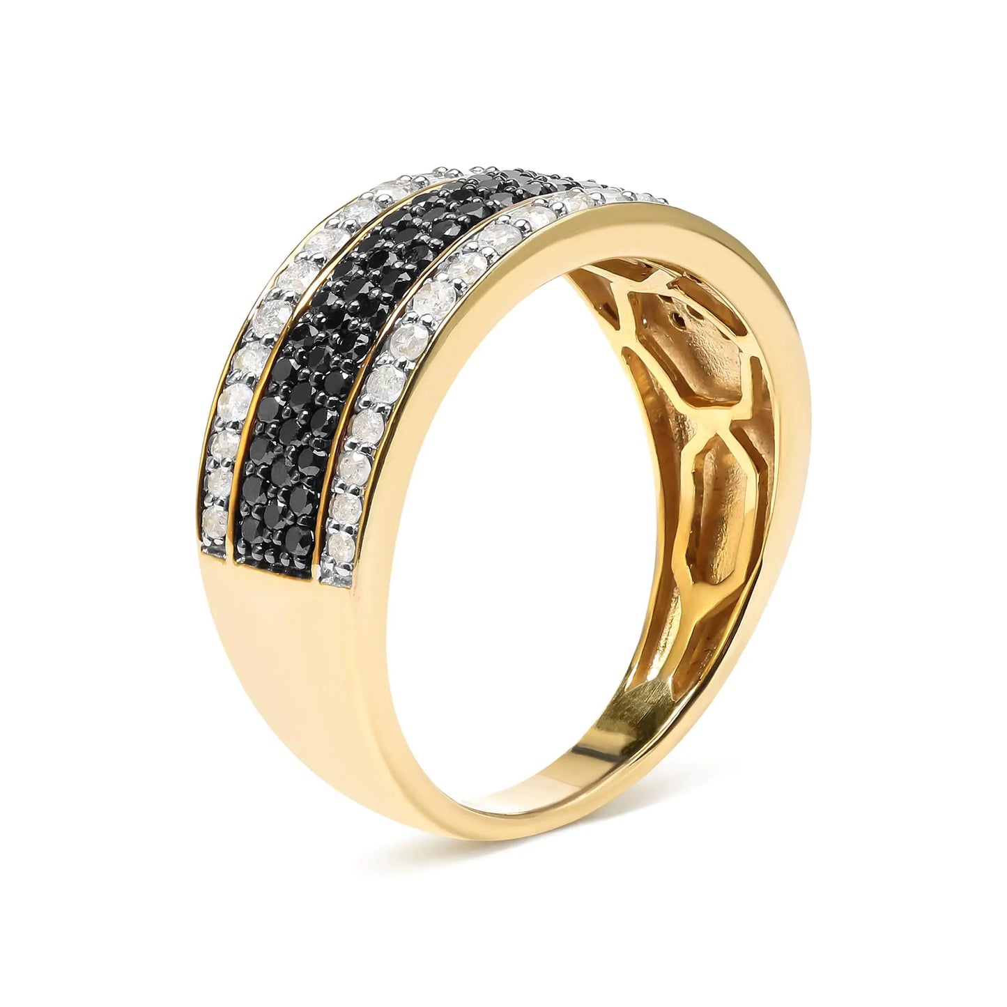 *SOLD OUT* 14K Yellow Gold Plated .925 Sterling Silver 1 1/4 Cttw White and Black Treated Diamond Multi Row Band (Black/I-J Color, I2-I3 Clarity) - Concordia Style Boutique