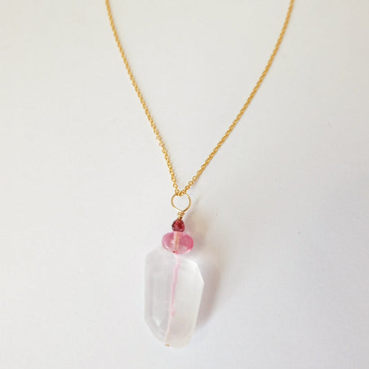 Rose Quartz Pink Topaz Garnet Charm Necklace