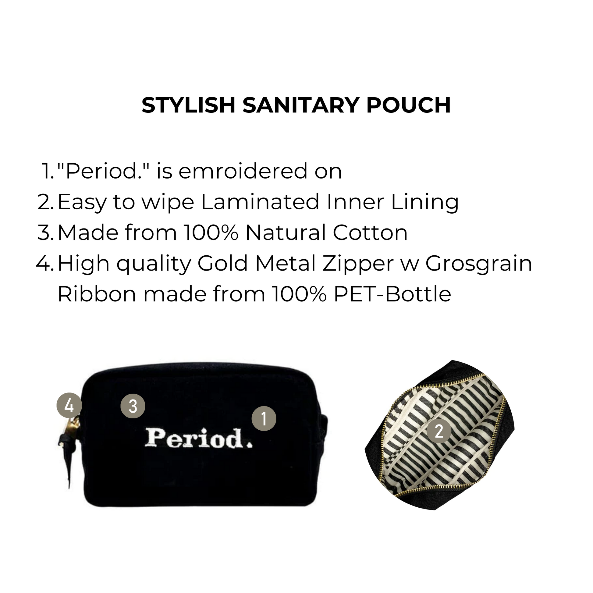 Stylish Sanitary Pouch, Black - Concordia Style Boutique